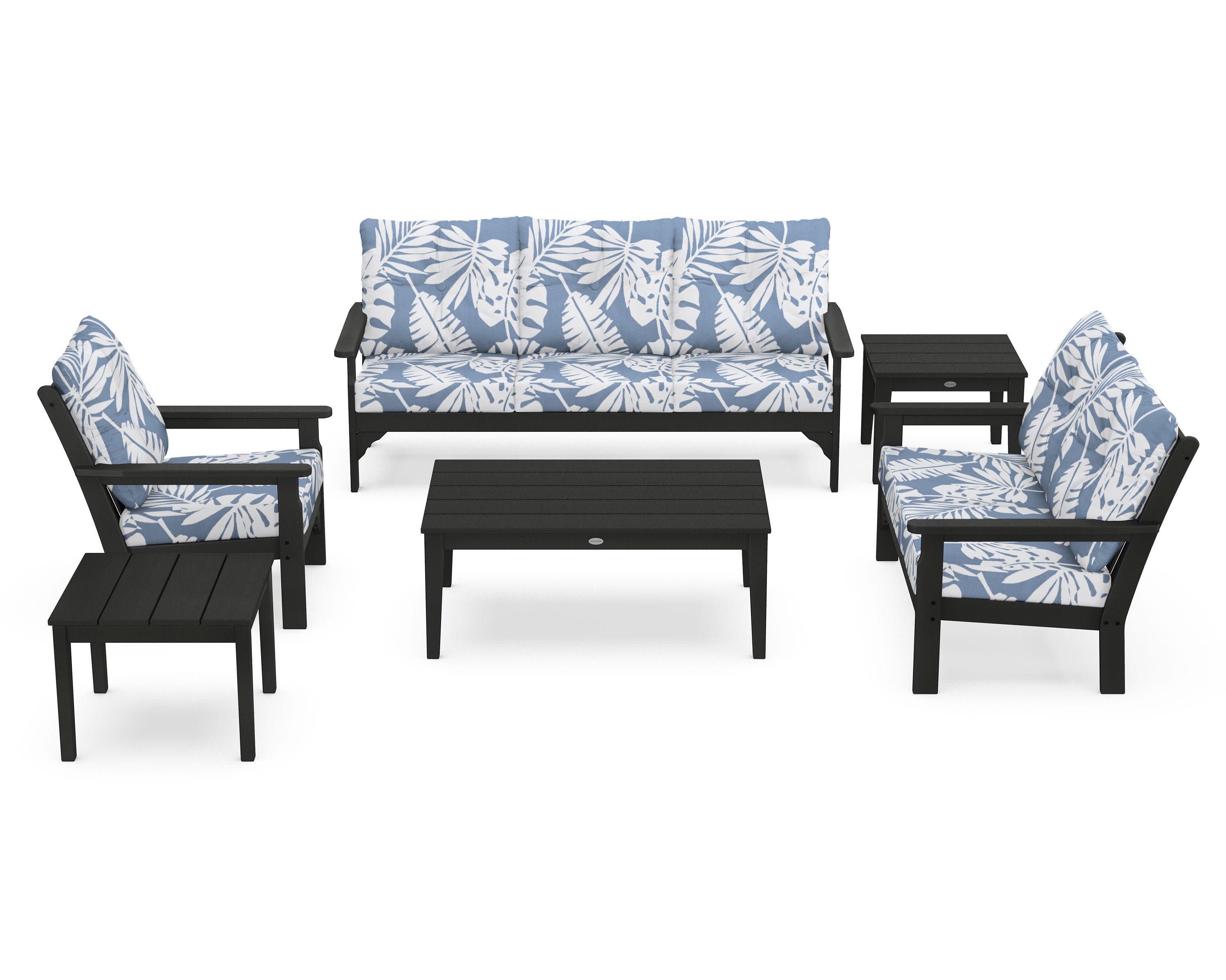 Vineyard 6-Piece Deep Seating Set in Black / Leaf Sky Blue