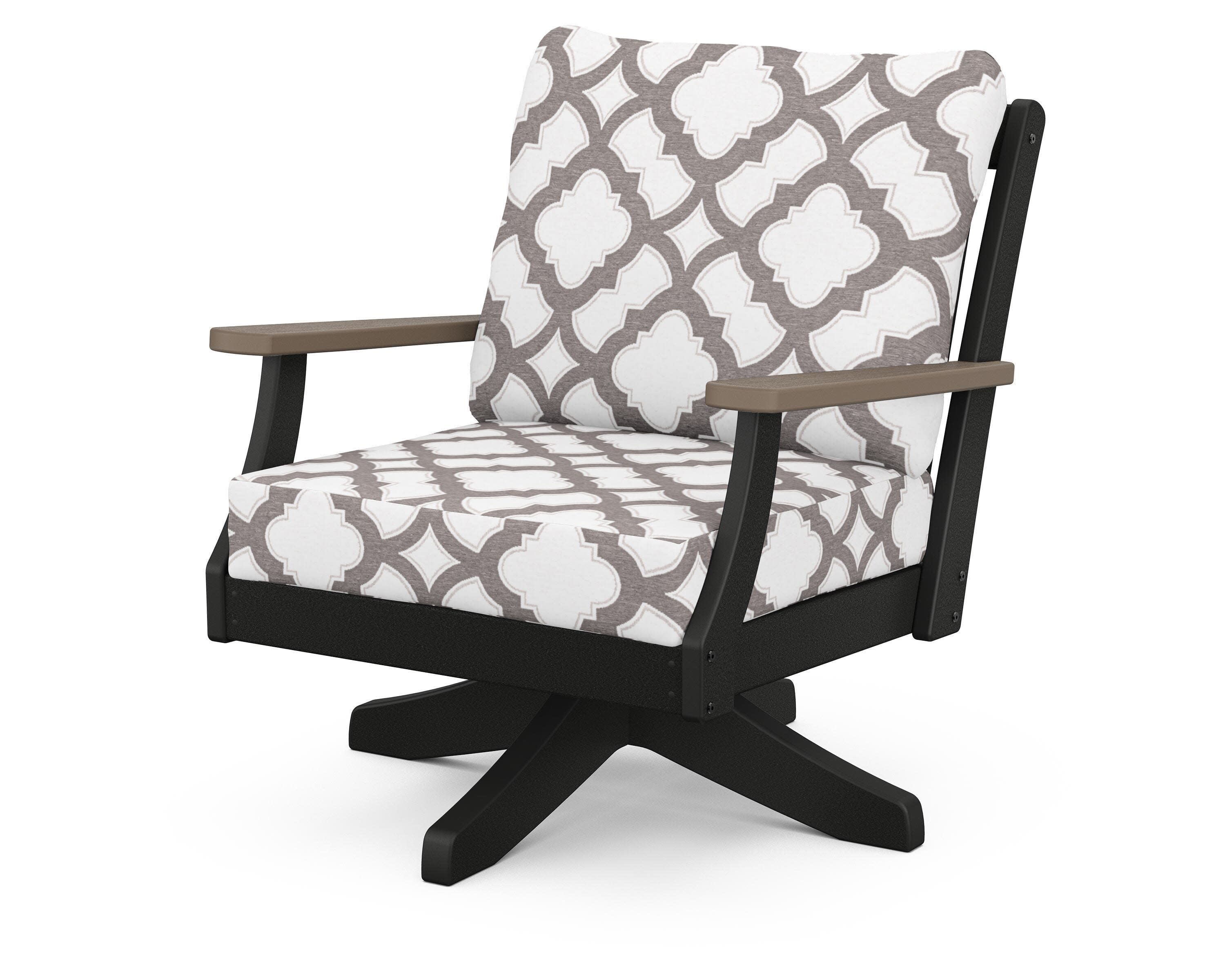 Braxton Deep Seating Swivel Chair in Black / Kona / Trellis Grey Mist
