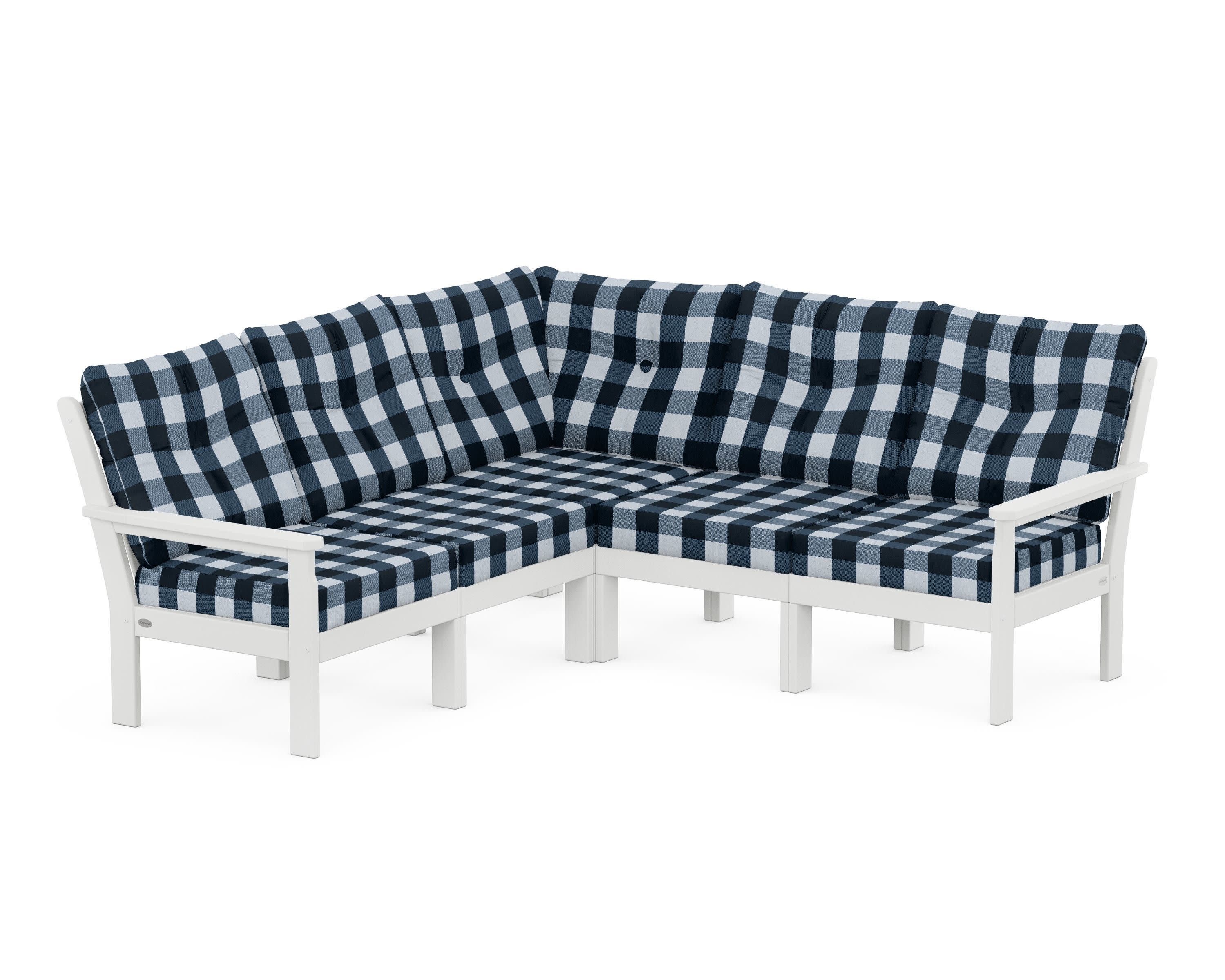 Vineyard 5-Piece Sectional in White / Buffalo Plaid Marine Indigo