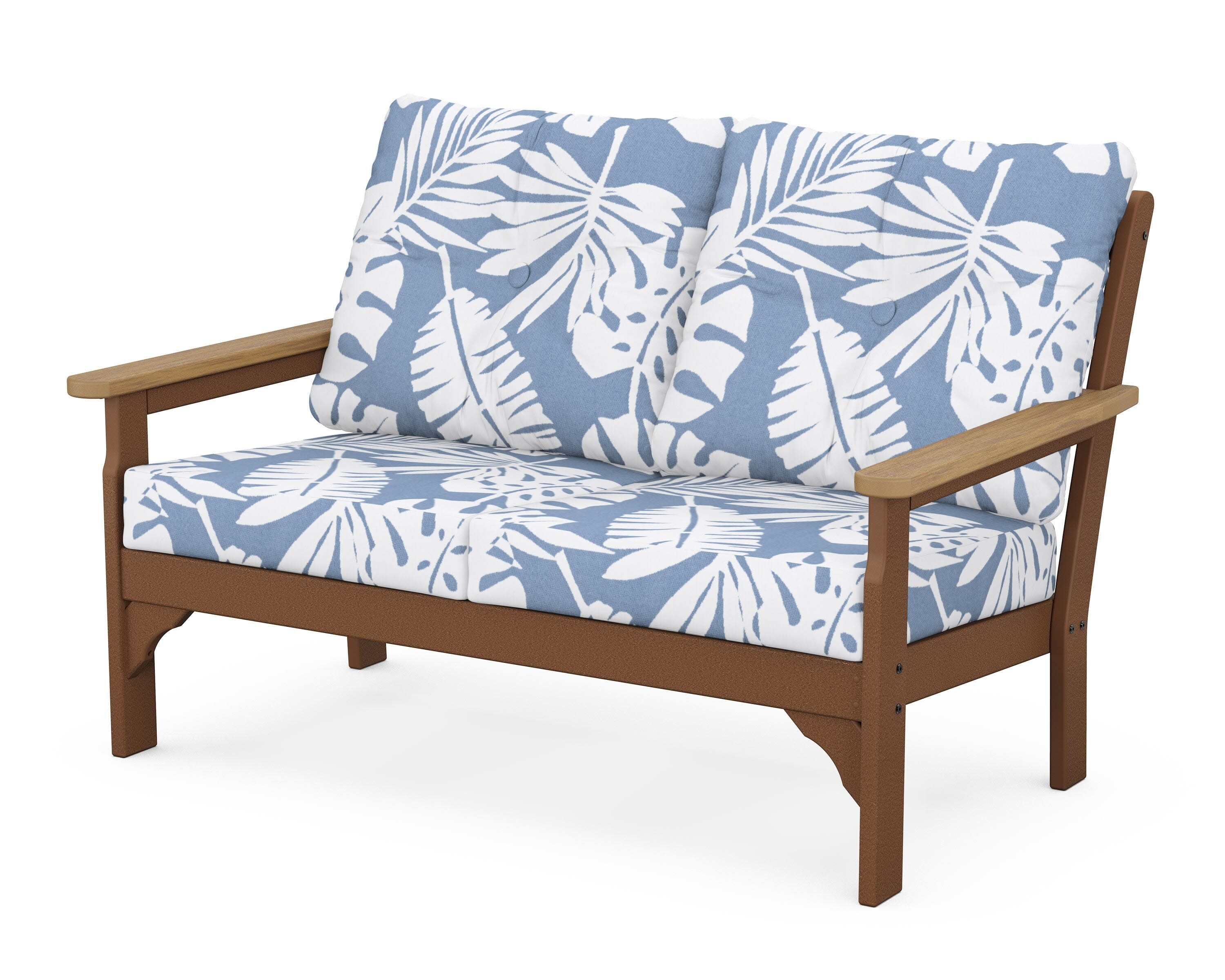 Vineyard Deep Seating Loveseat in Teak / Natural / Leaf Sky Blue