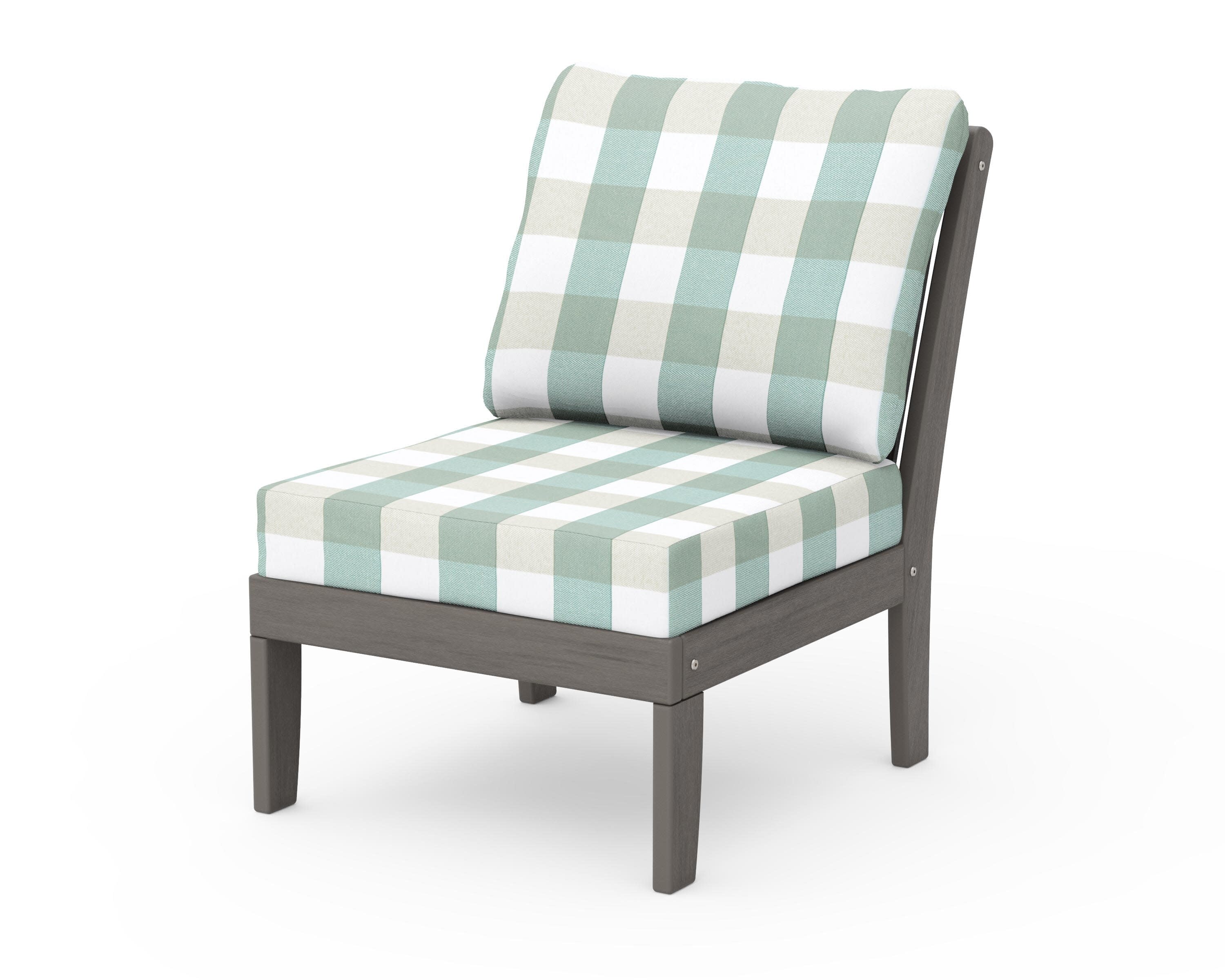 Braxton Modular Armless Chair in Driftwood / Buffalo Plaid Glacier Spa