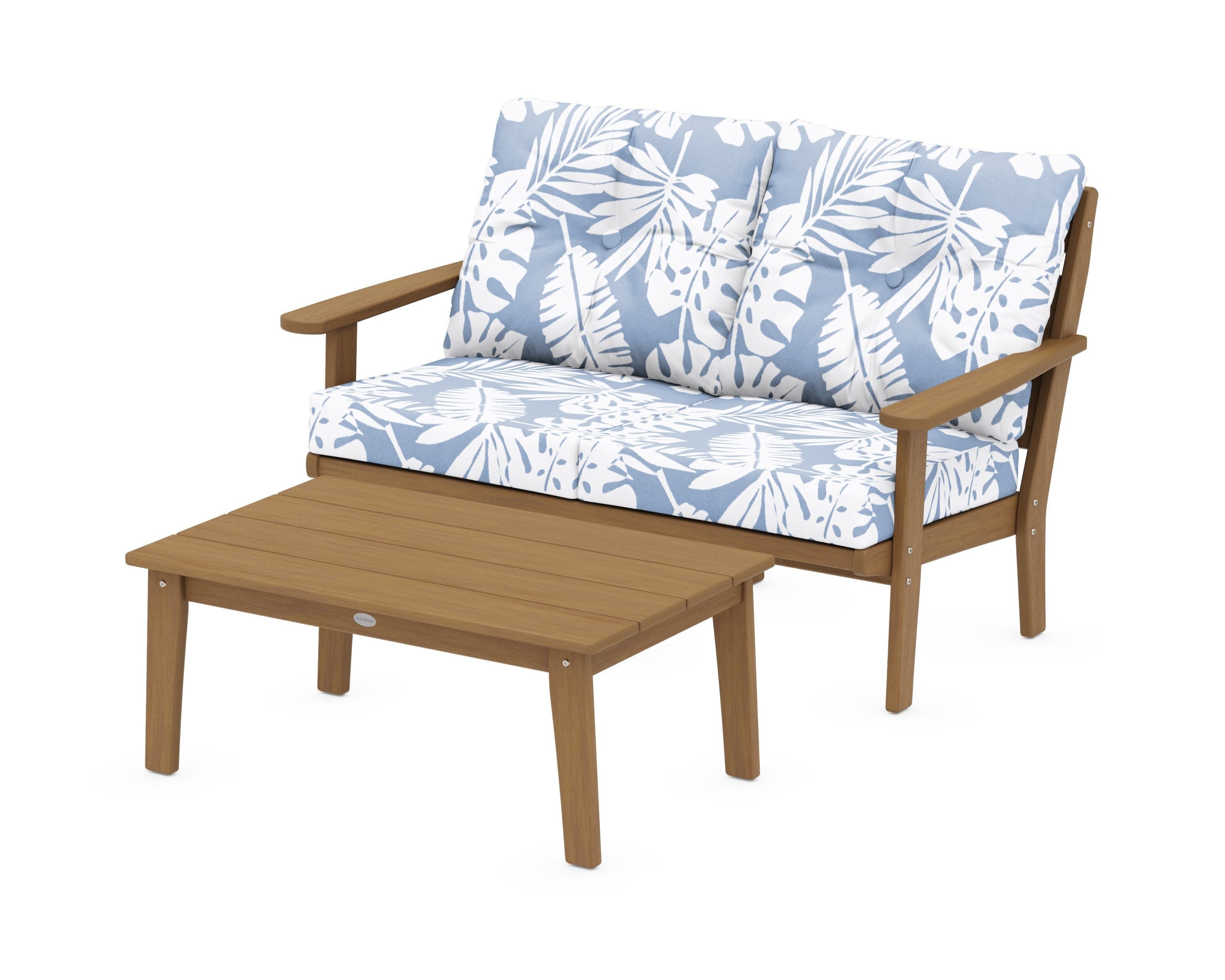 Lakeside 2-Piece Lounge Loveseat Set in Natural / Leaf Sky Blue