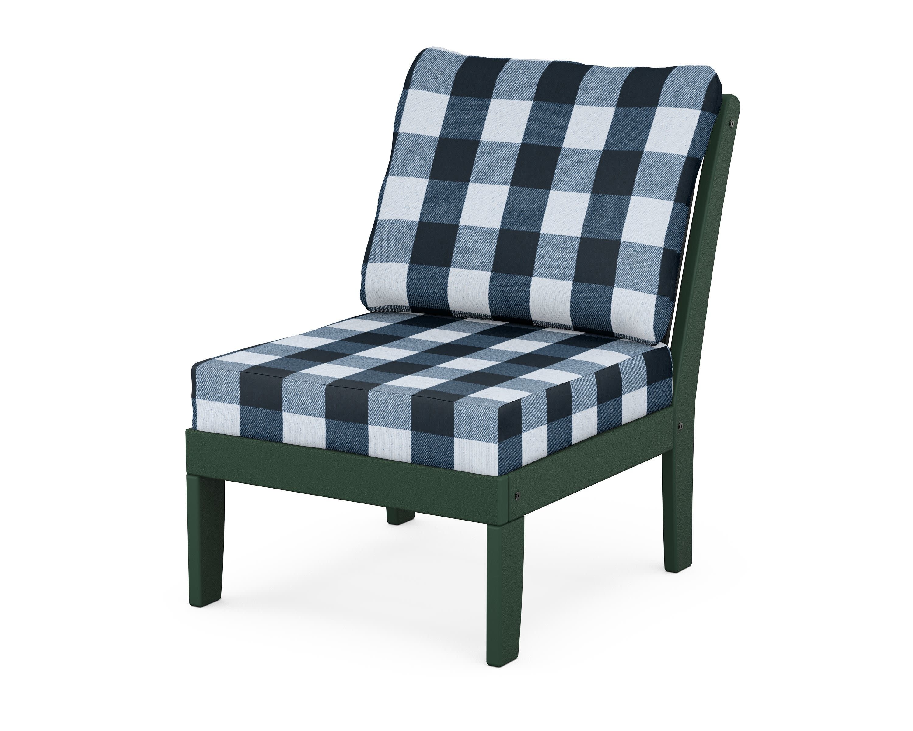 Braxton Modular Armless Chair in Green / Buffalo Plaid Marine Indigo