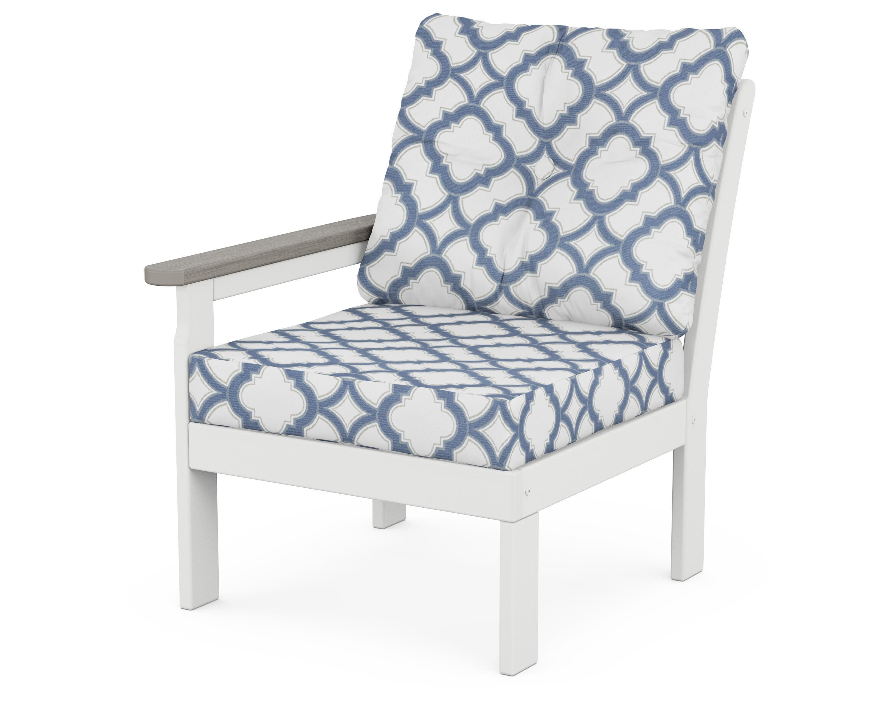 Vineyard Modular Left Arm Chair in White / Driftwood / Trellis Sky Blue