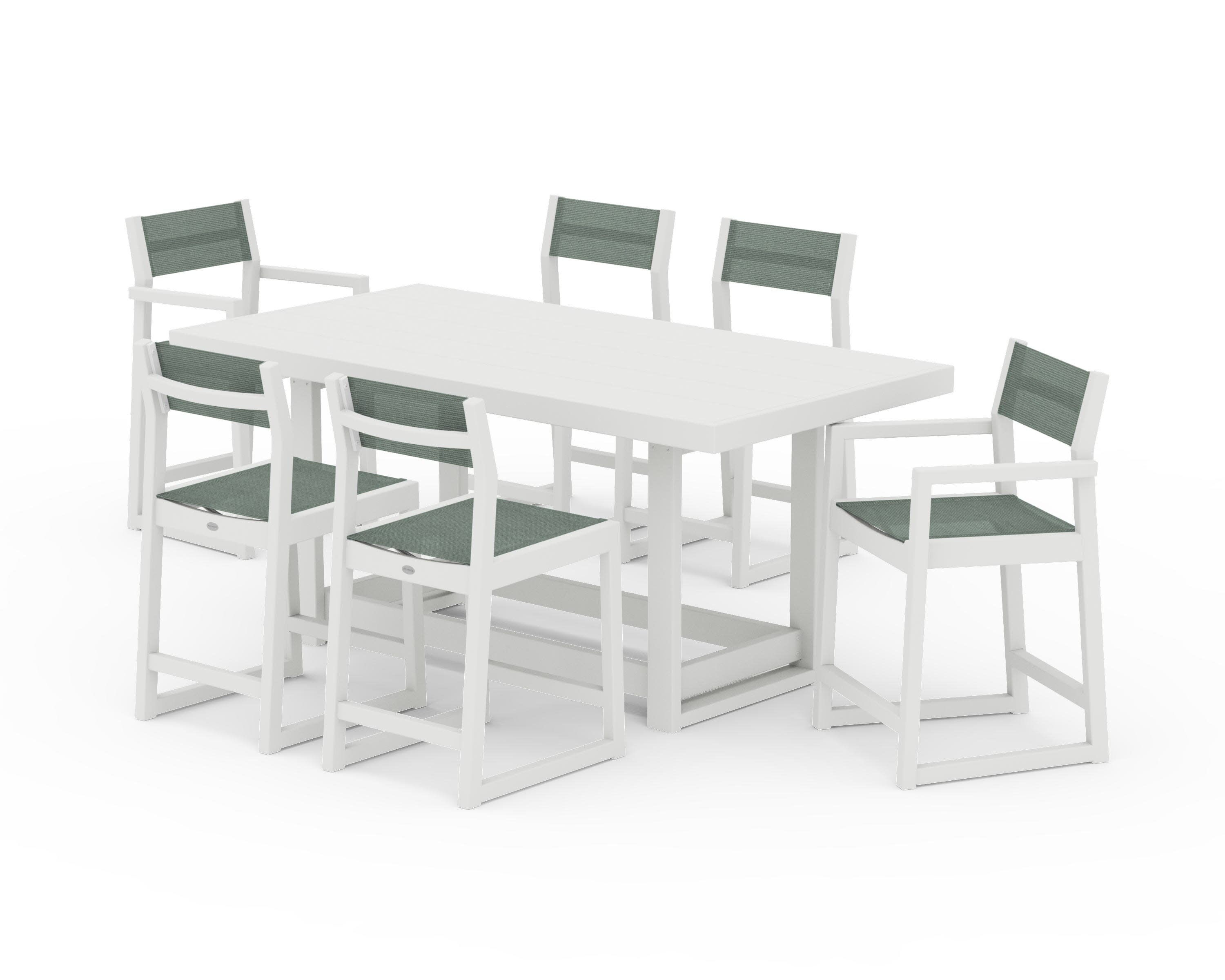 EDGE Sling 7-Piece Counter Table Set in Vintage White / Dupioni Sea Mist Sling