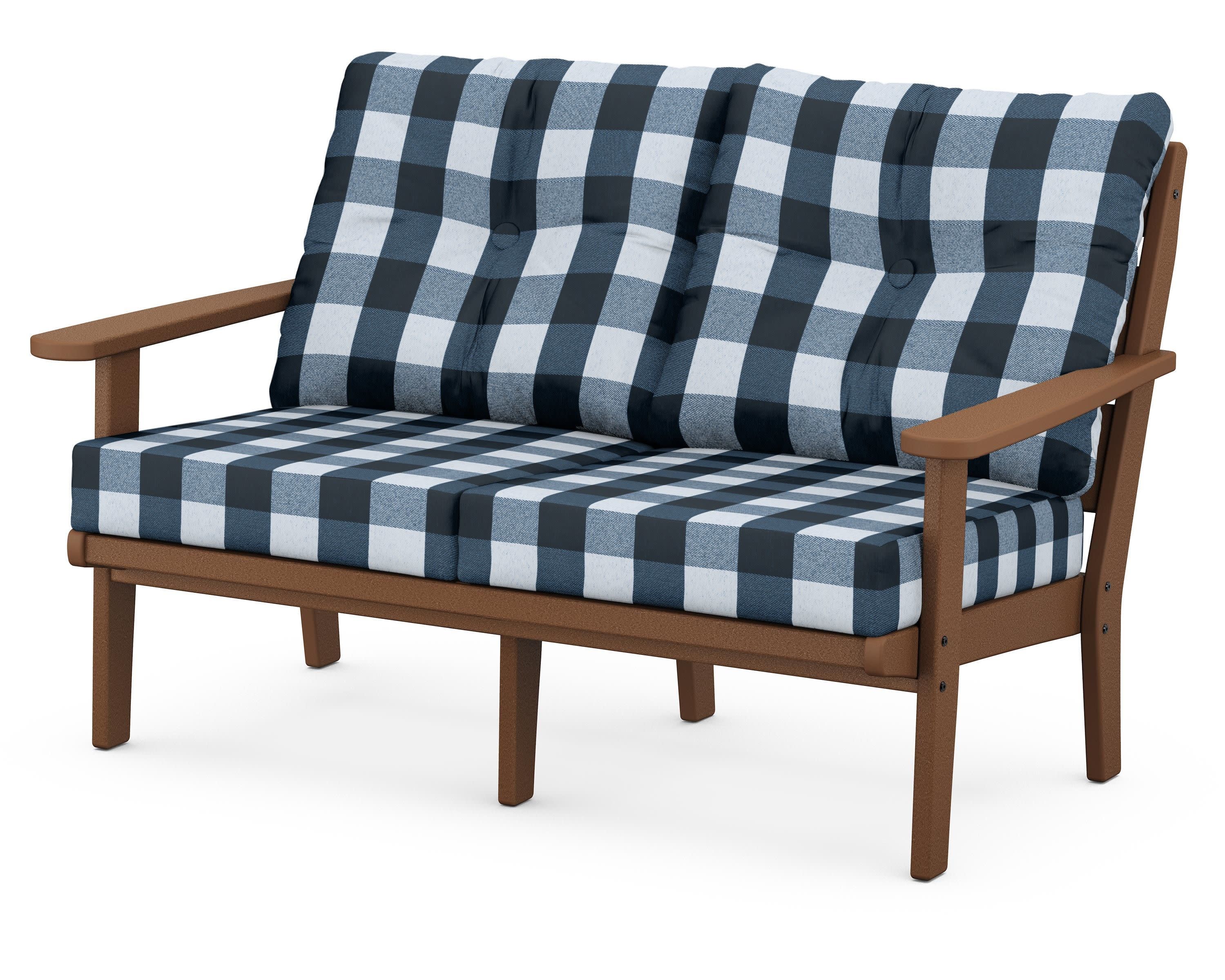 Lakeside Deep Seating Loveseat in Teak / Buffalo Plaid Marine Indigo