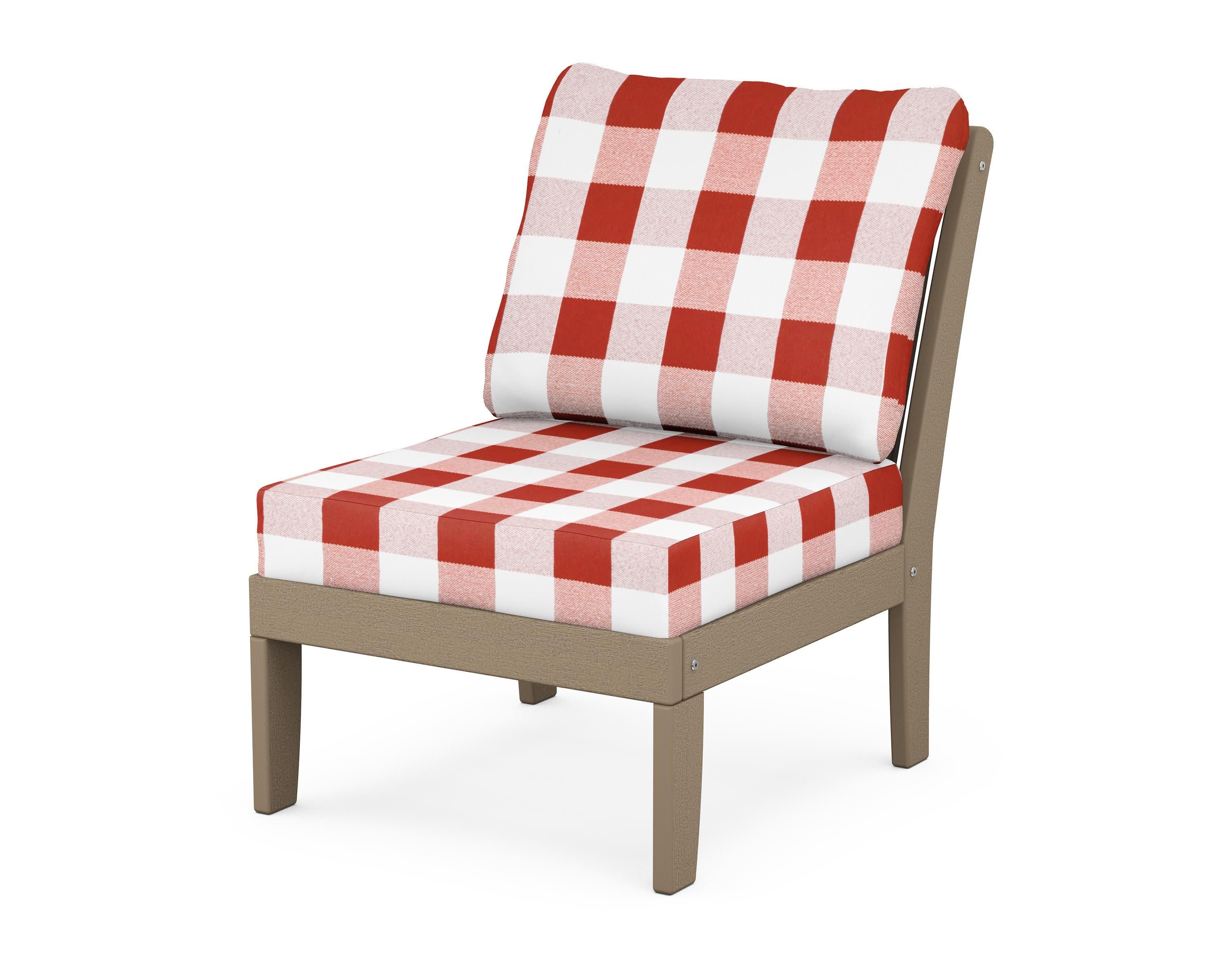 Braxton Modular Armless Chair in Vintage Sahara / Buffalo Plaid Crimson