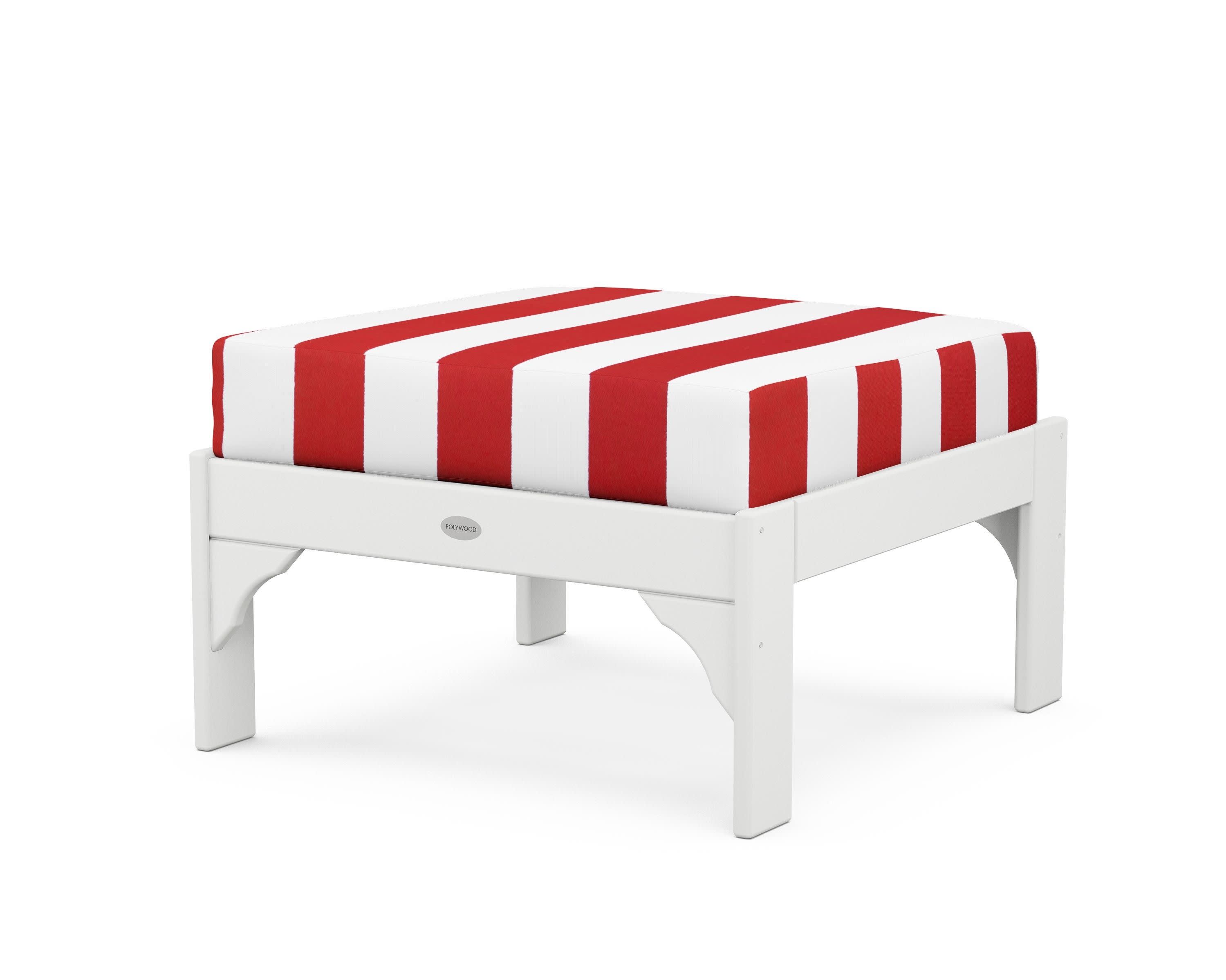 Vineyard Deep Seating Ottoman in White / Cabana Stripe Crimson