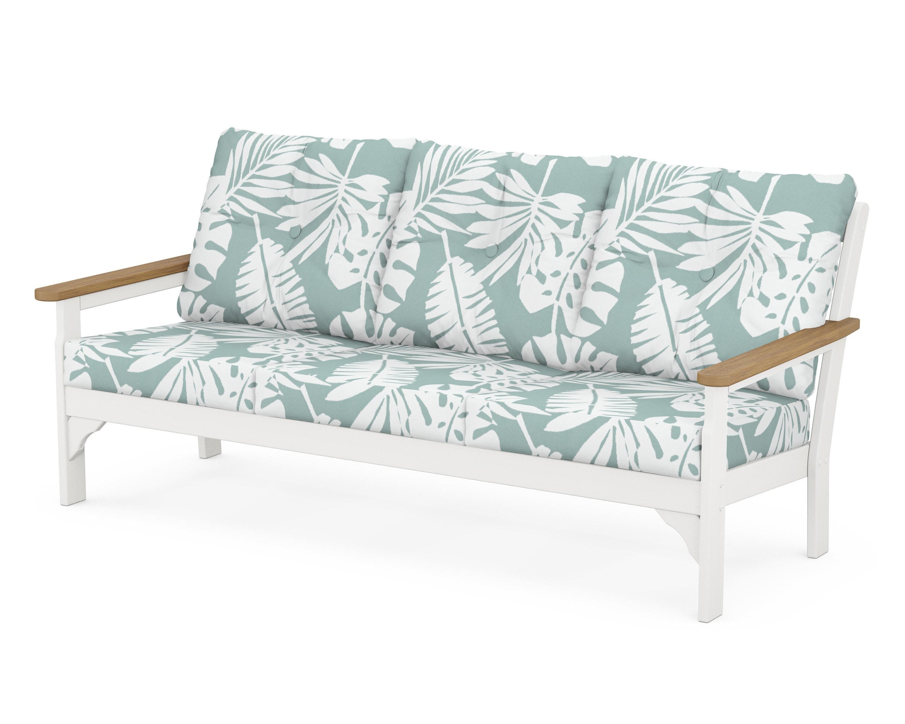 Vineyard Deep Seating Sofa in White / Natural / Leaf Glacier Spa