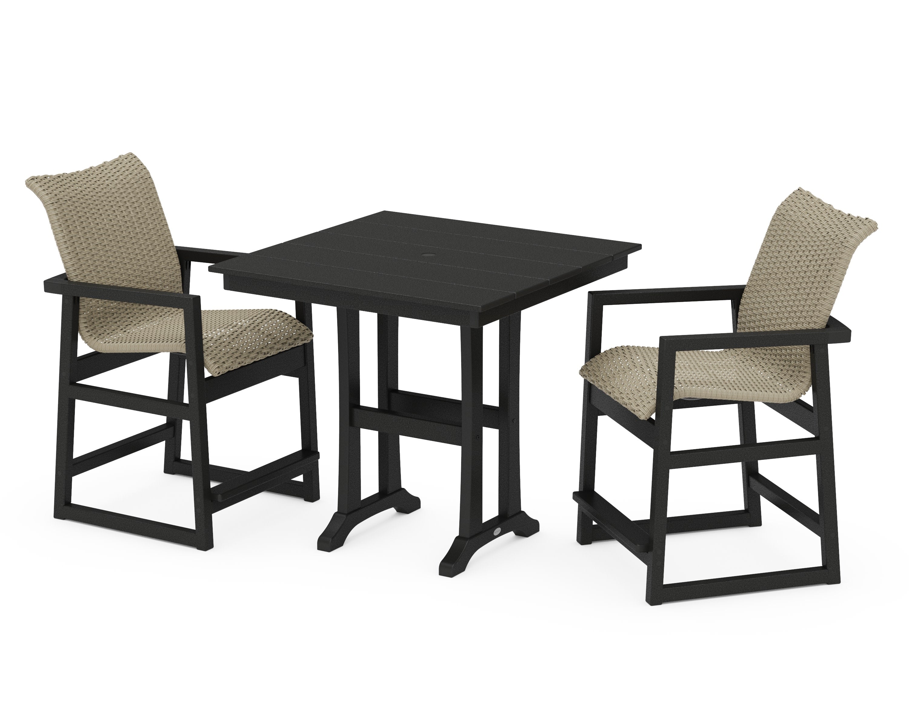 EDGE Woven 3-Piece Farmhouse Counter Set with Trestle Legs in Black / Dune Grass
