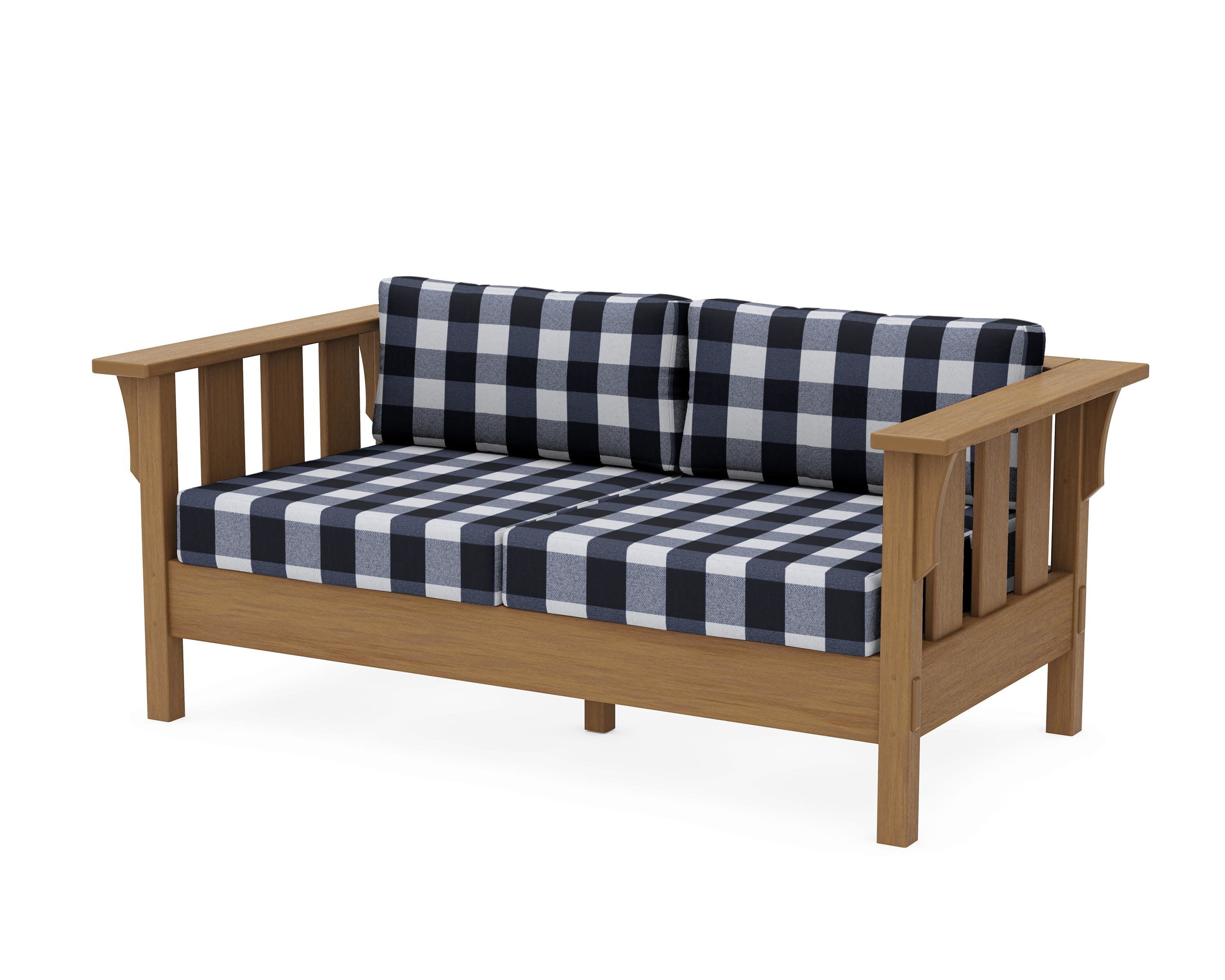 Acadia Deep Seating Loveseat in Natural / Buffalo Plaid Marine Indigo