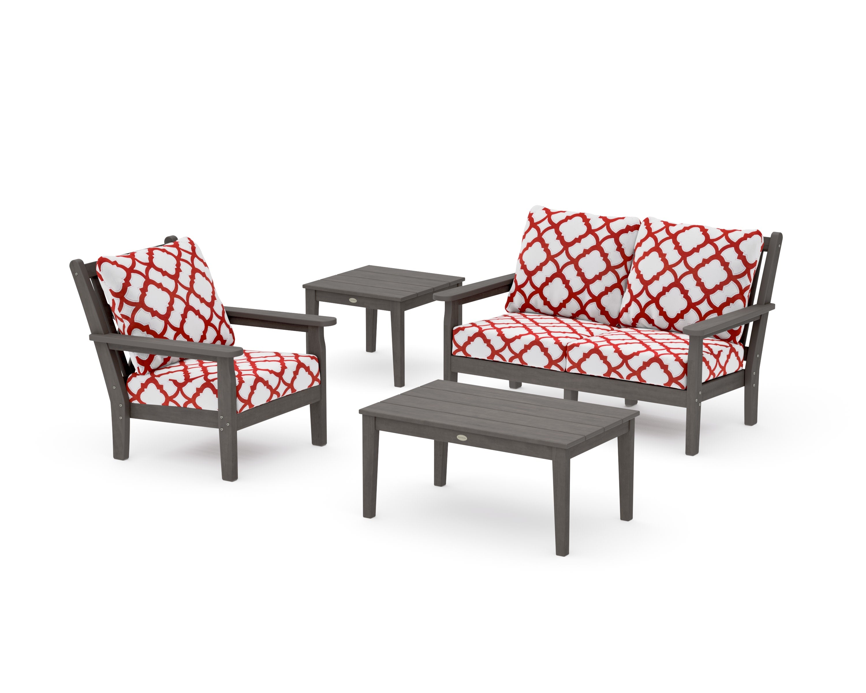 Chippendale 4-Piece Deep Seating Set in Driftwood / Trellis Crimson