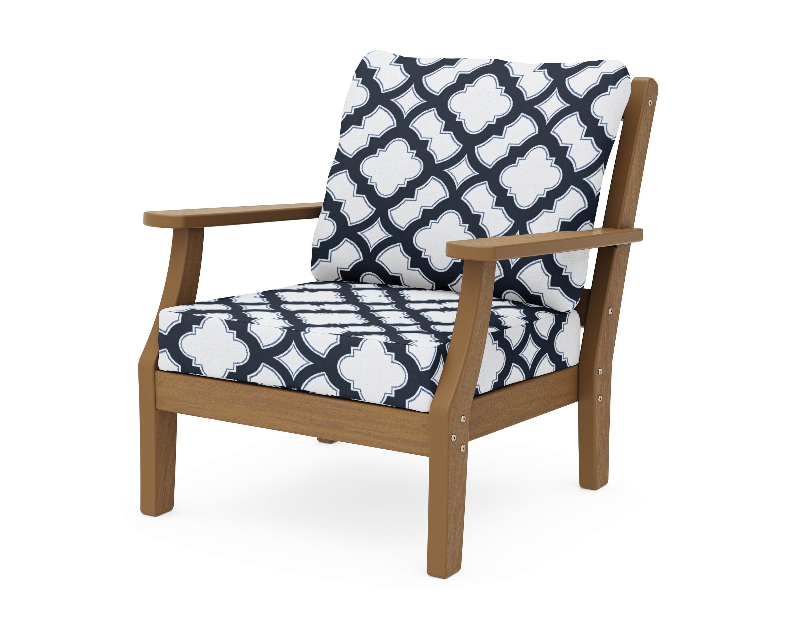 Chinoiserie Deep Seating Chair in Natural / Trellis Marine Indigo