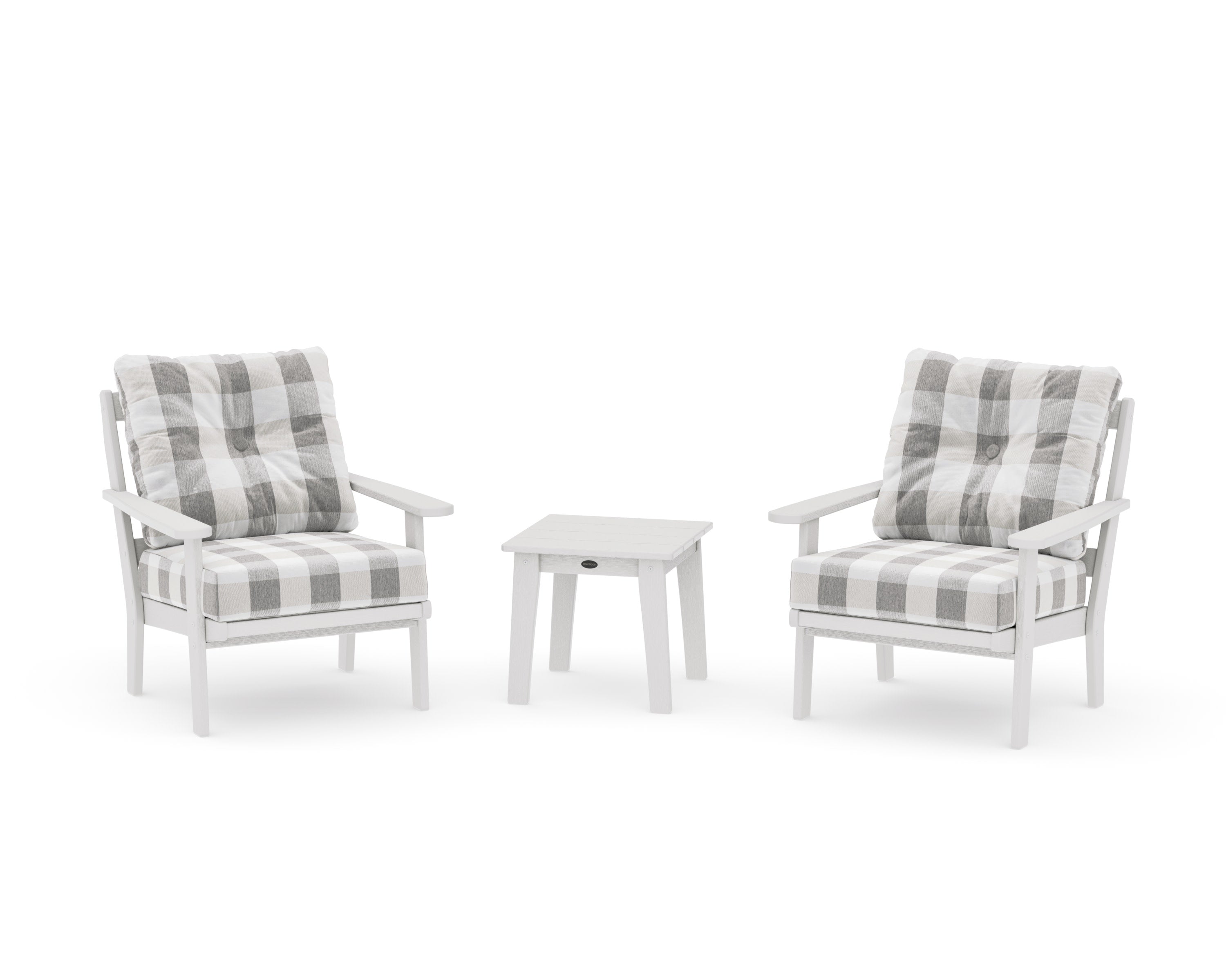 Mission 3-Piece Deep Seating Set in Vintage White / Buffalo Plaid Grey Mist