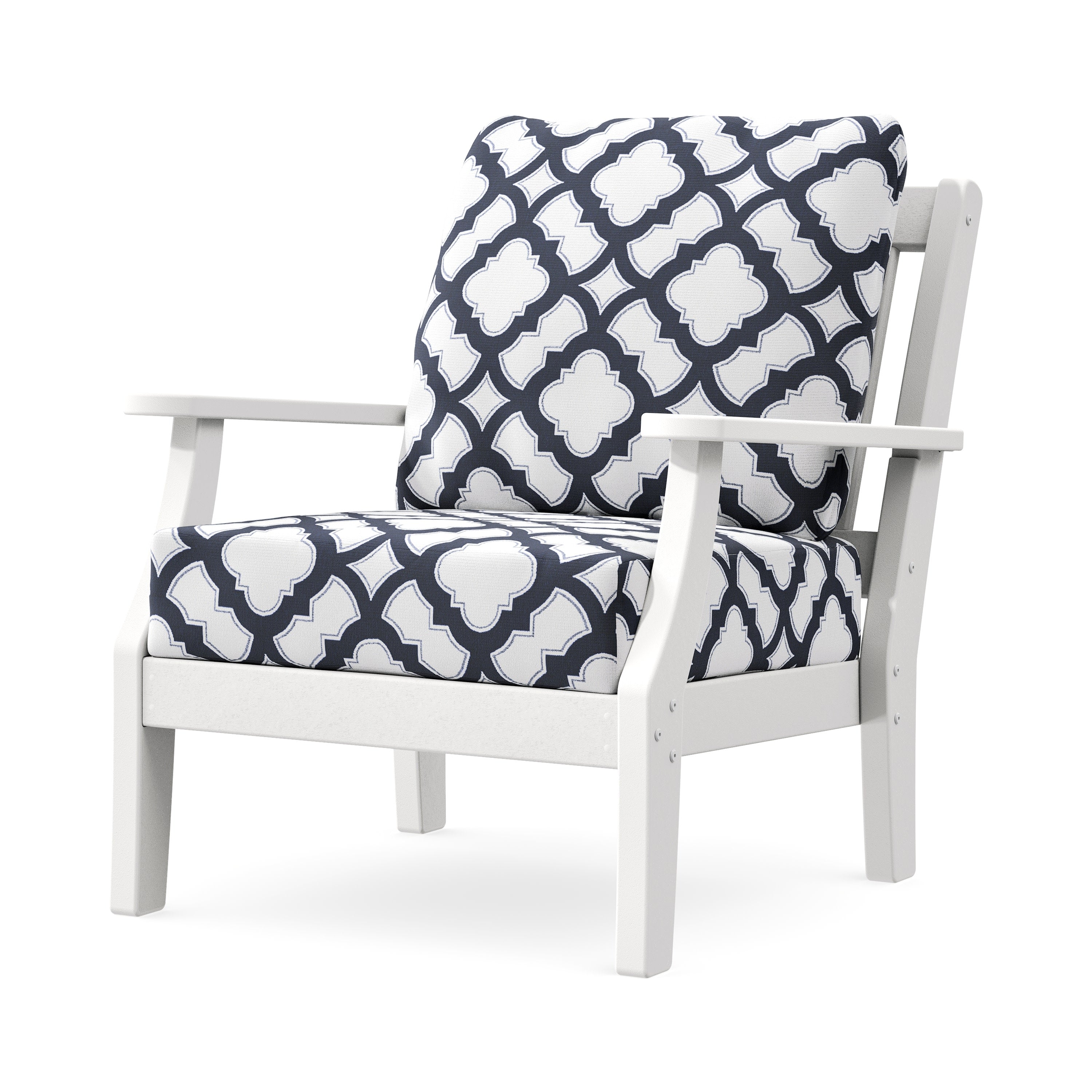 Chinoiserie Deep Seating Chair in White / Trellis Navy
