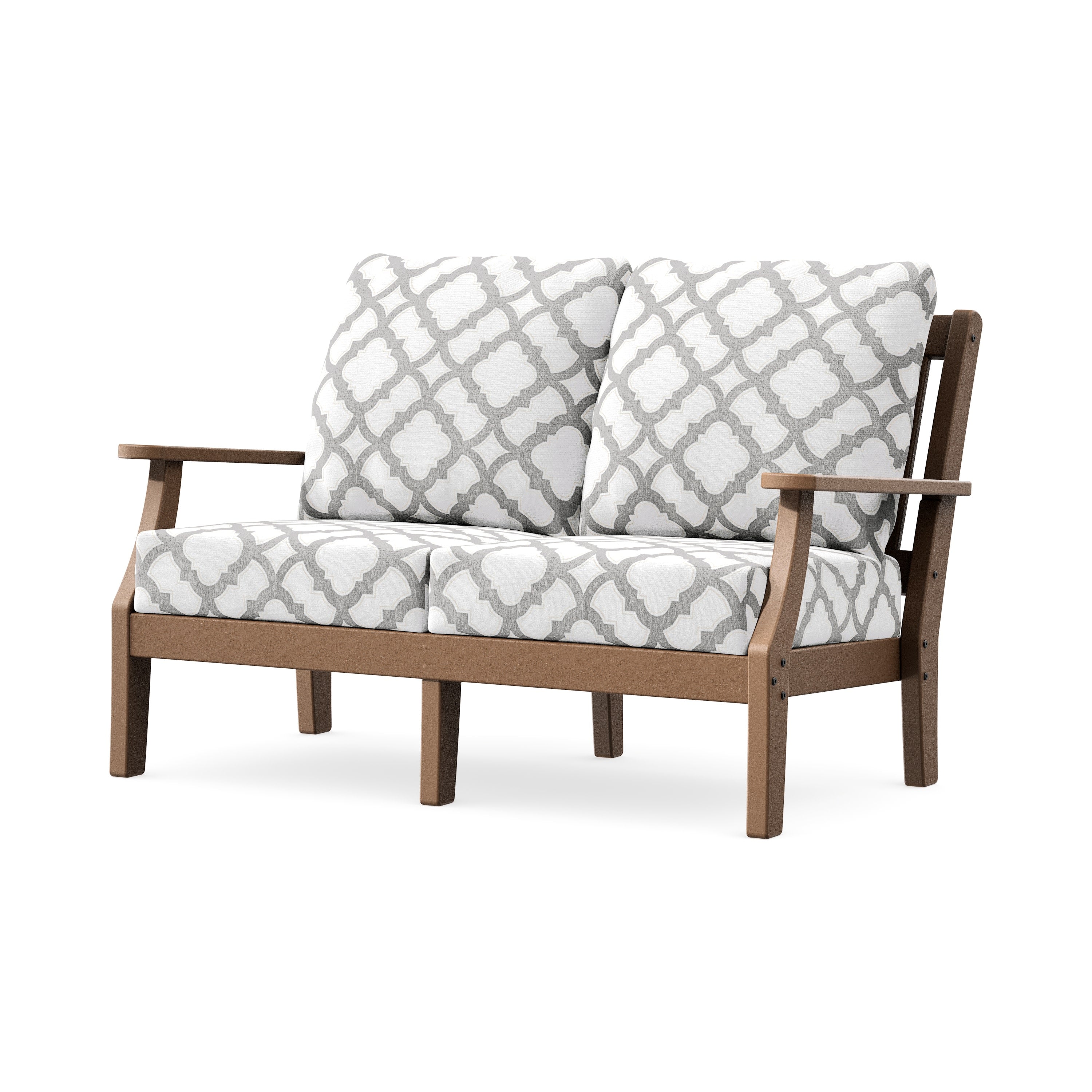 Chinoiserie Deep Seating Loveseat in Teak / Trellis Grey Mist