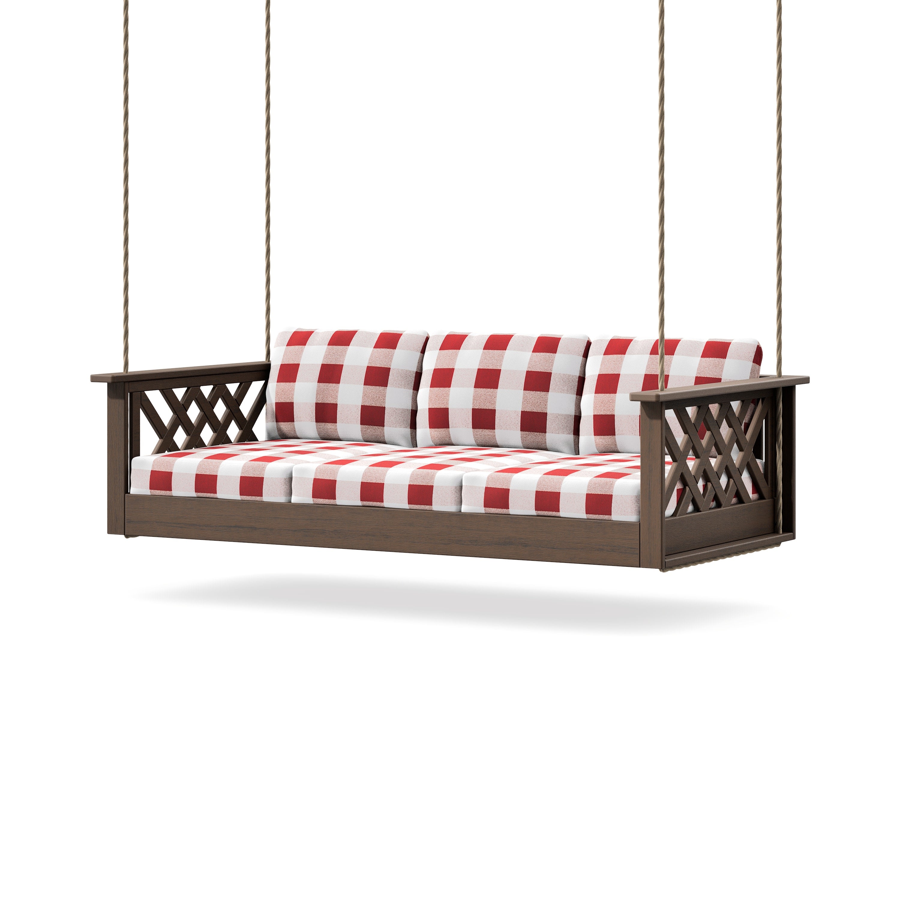 Wovendale Daybed Swing in Kona / Buffalo Plaid Crimson