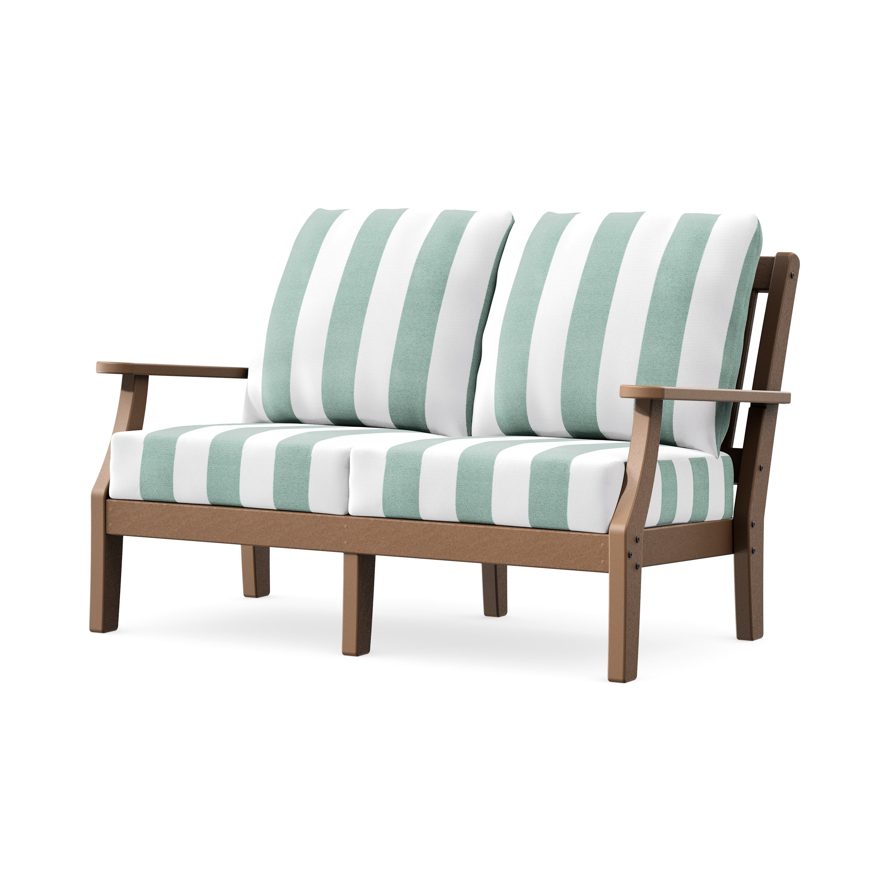 Chinoiserie Deep Seating Loveseat in Teak / Cabana Stripe Glacier Spa