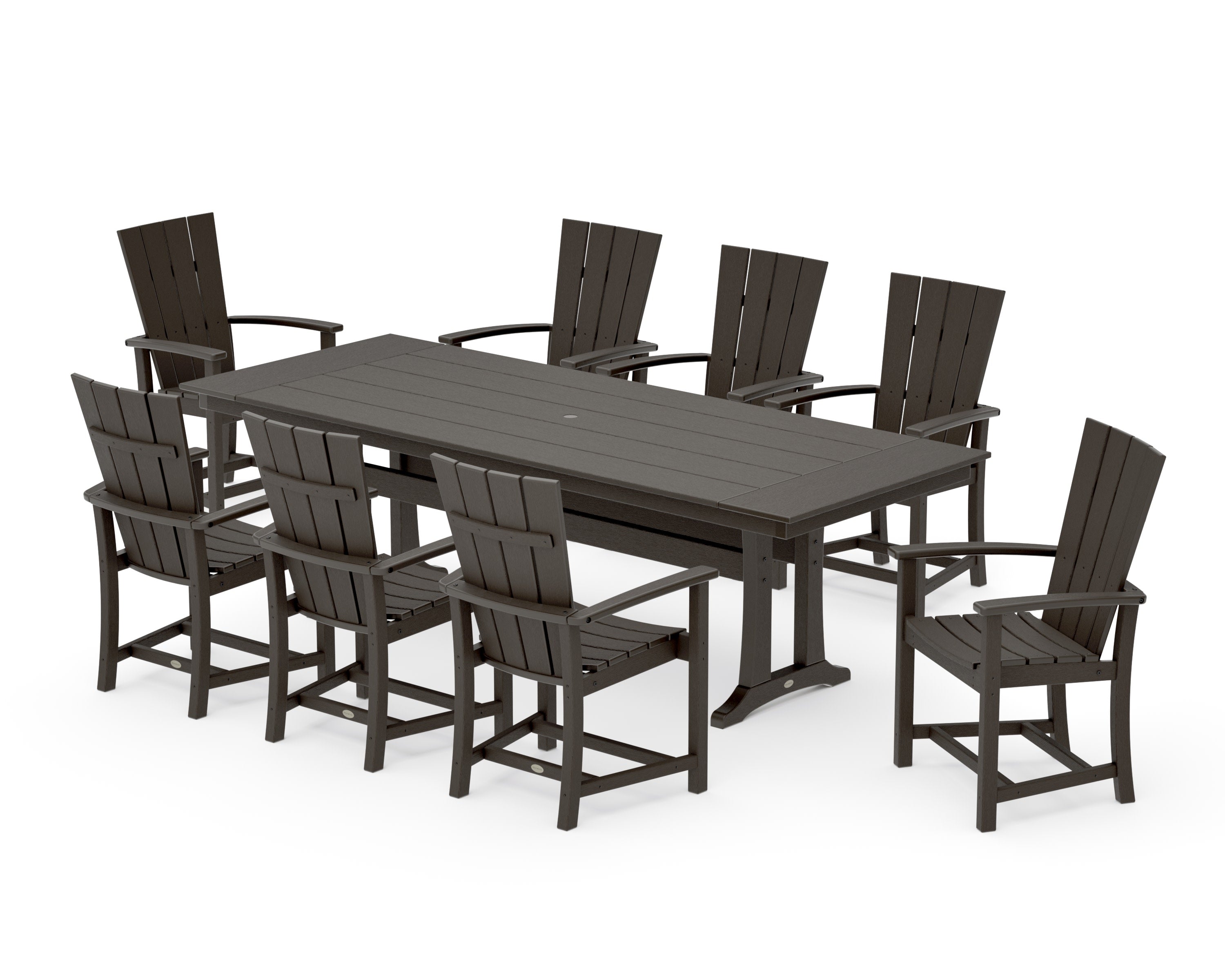 Quattro Adirondack 9-Piece Farmhouse Dining Set with Trestle Legs in Vintage Coffee
