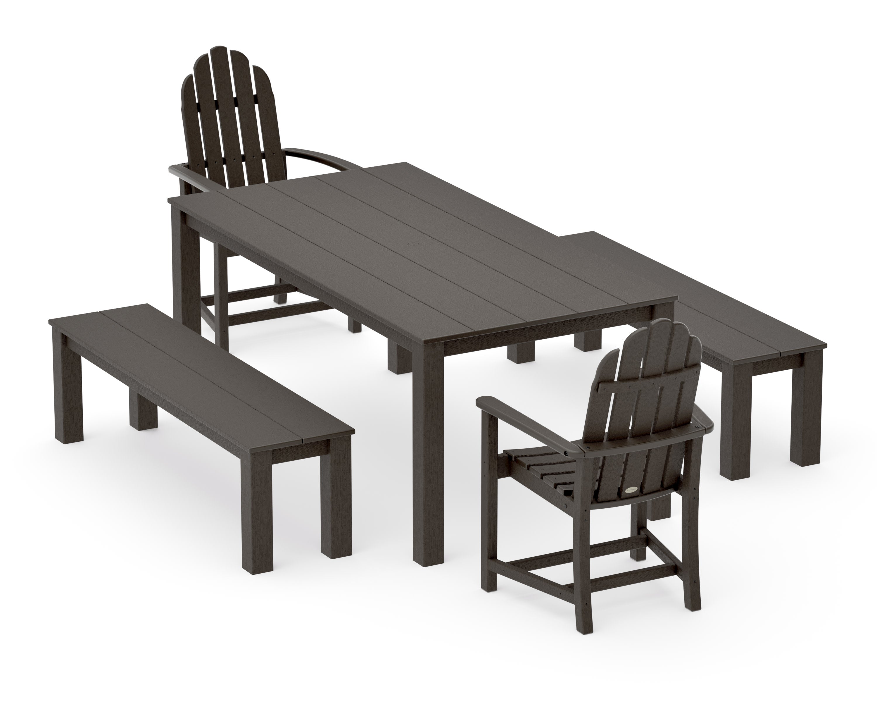 Classic Adirondack 5-Piece Parsons Dining Set with Benches in Vintage Coffee