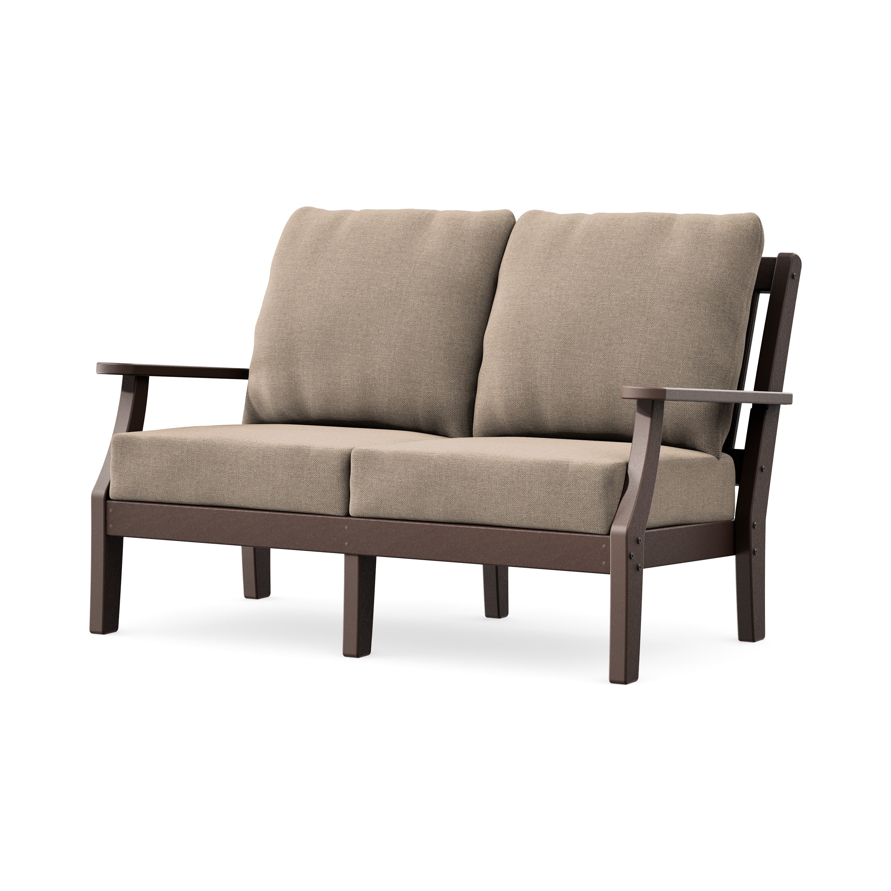 Chinoiserie Deep Seating Loveseat in Mahogany / Spiced Burlap