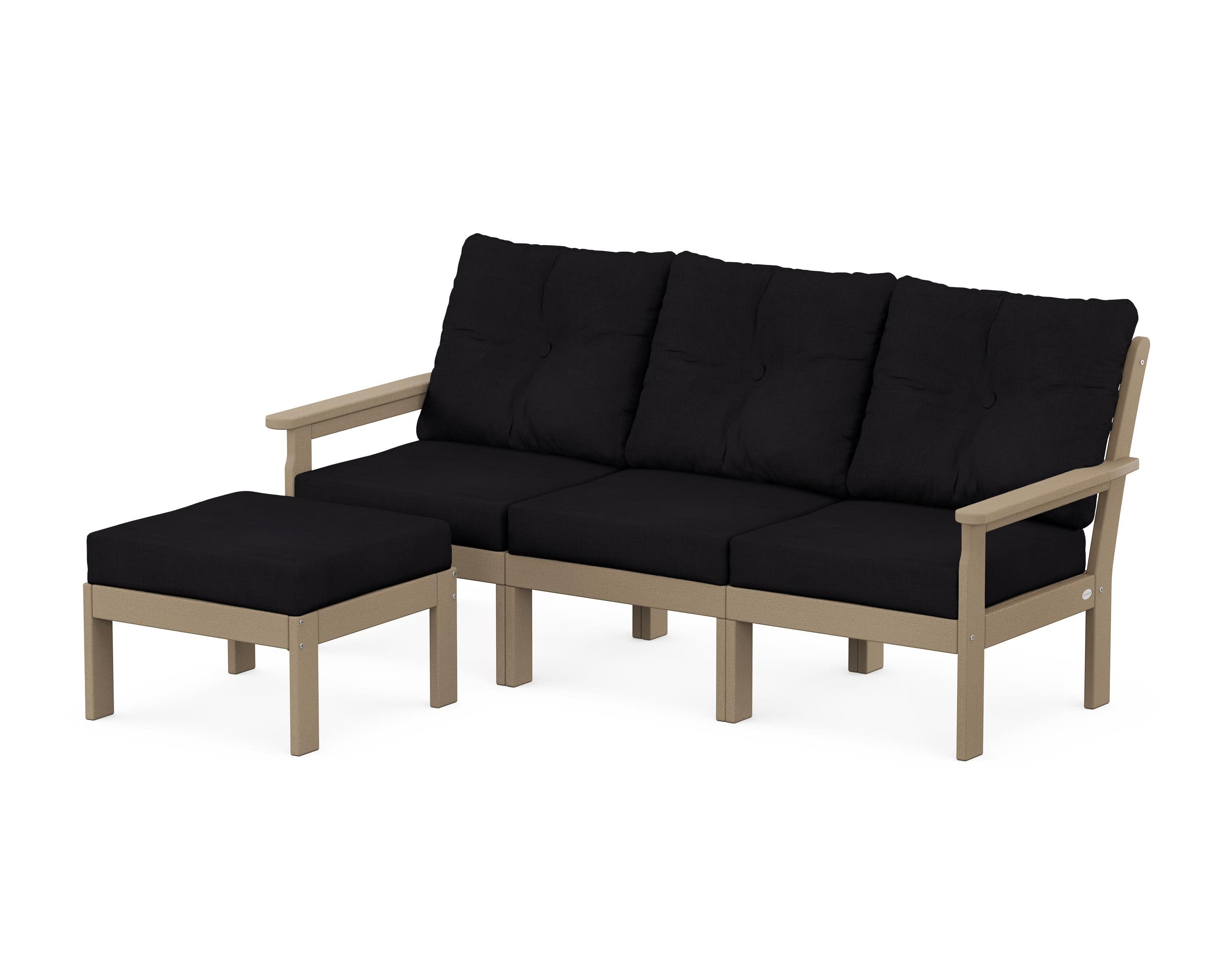 Vineyard 4-Piece Sectional with Ottoman in Vintage Sahara / Midnight Linen