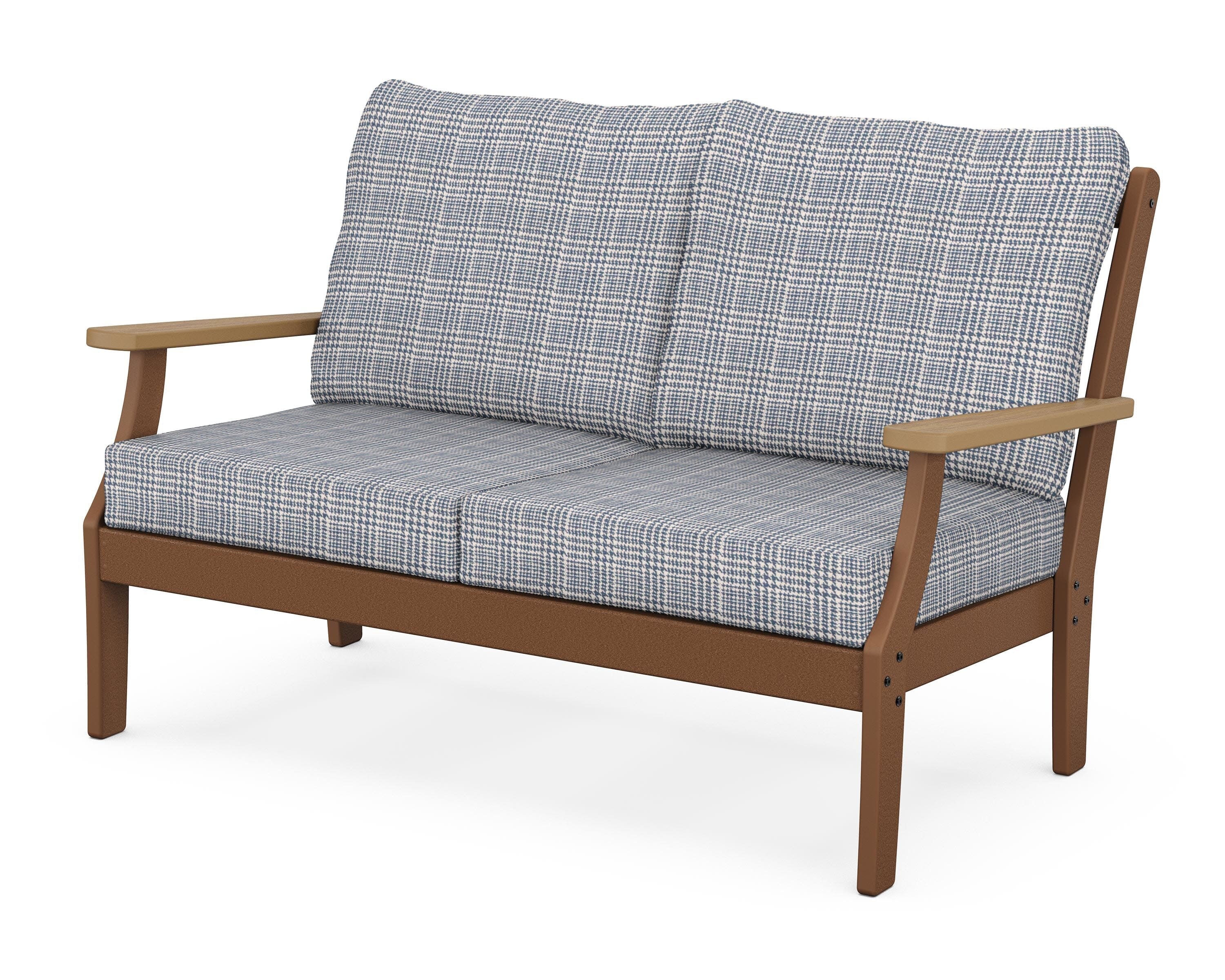 Braxton Deep Seating Loveseat in Teak / Natural / Houndstooth Sky Blue