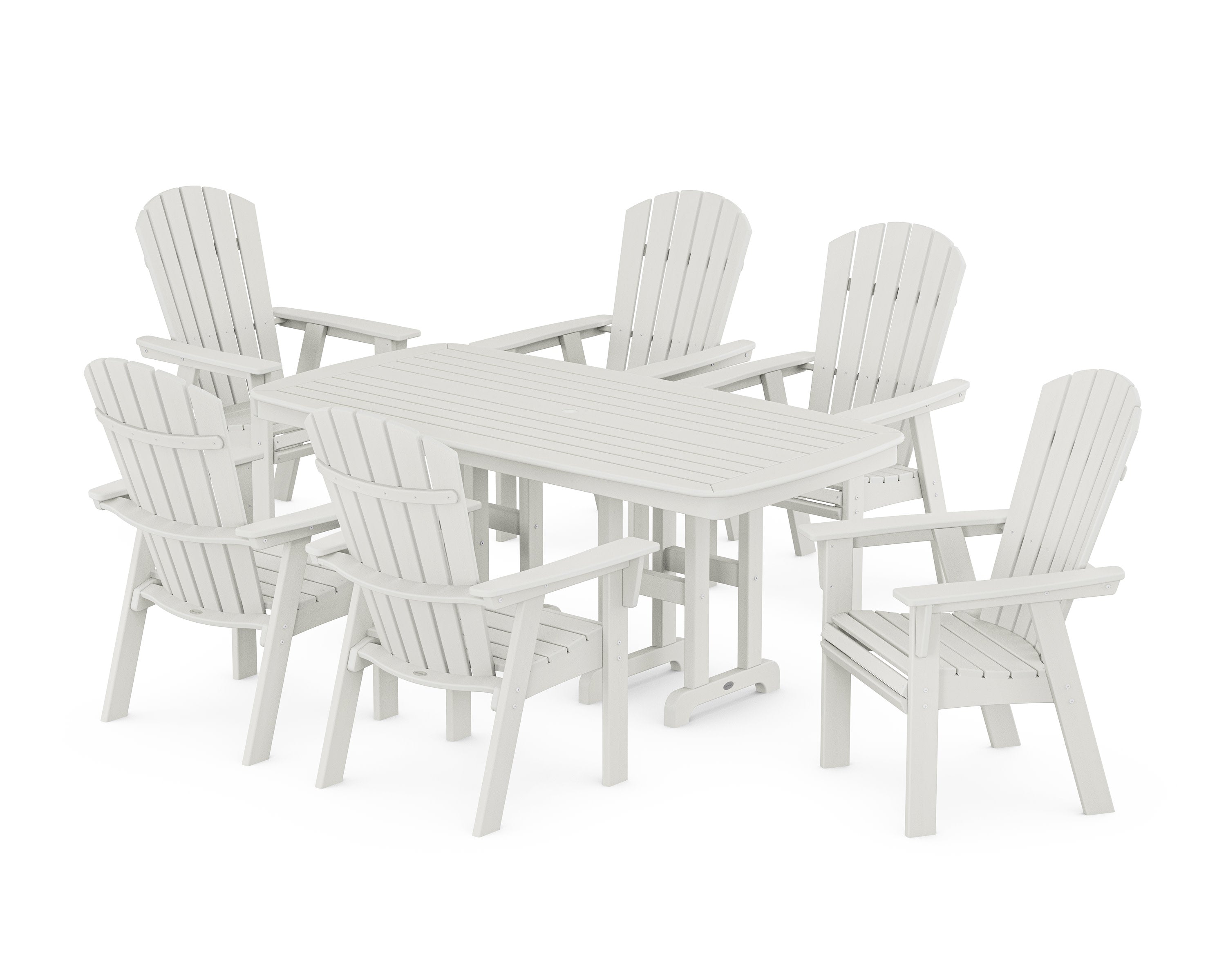 Nautical Curveback Adirondack 7-Piece Dining Set in Vintage White
