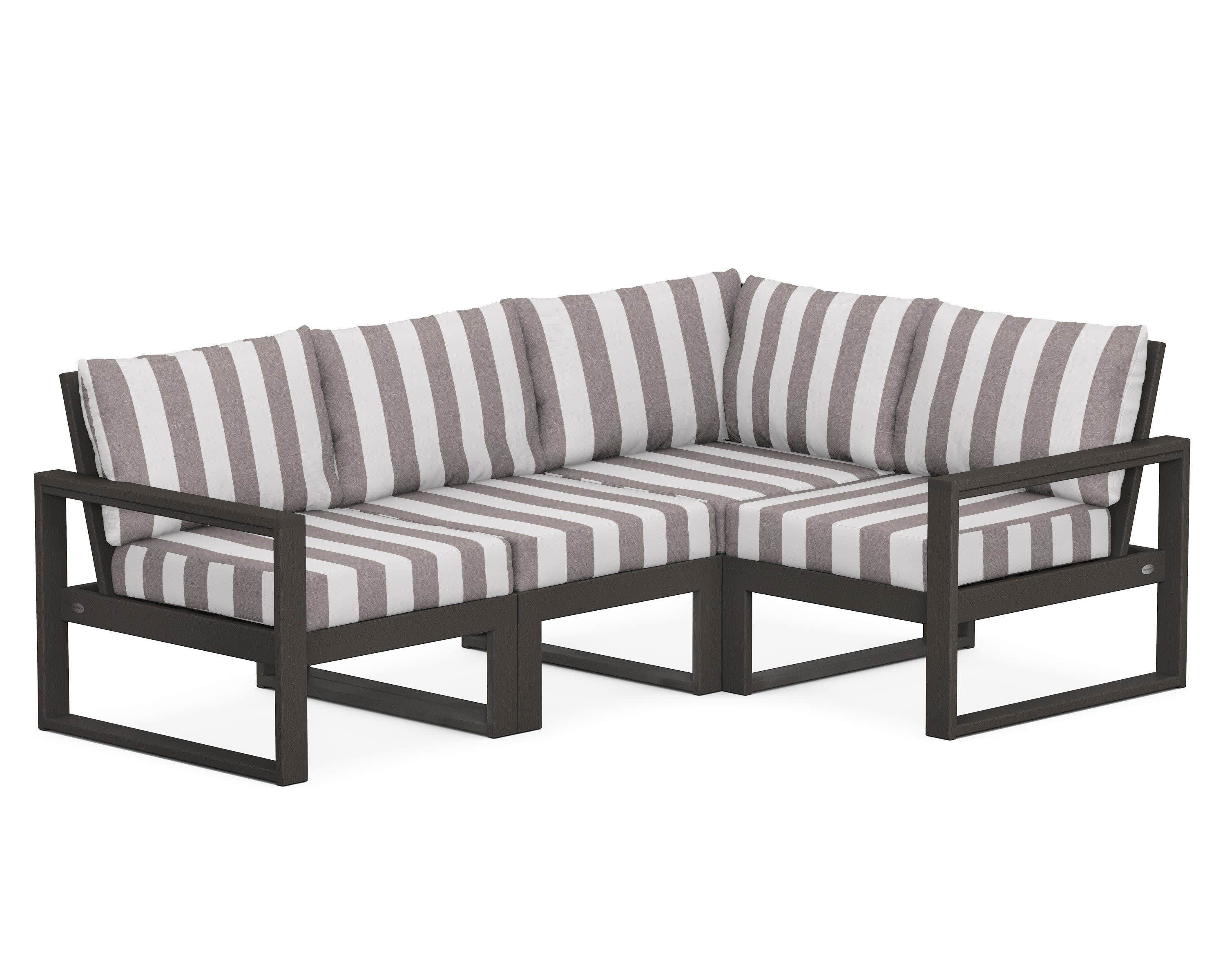 EDGE 4-Piece Modular Deep Seating Set in Vintage Coffee / Cabana Stripe Grey Mist