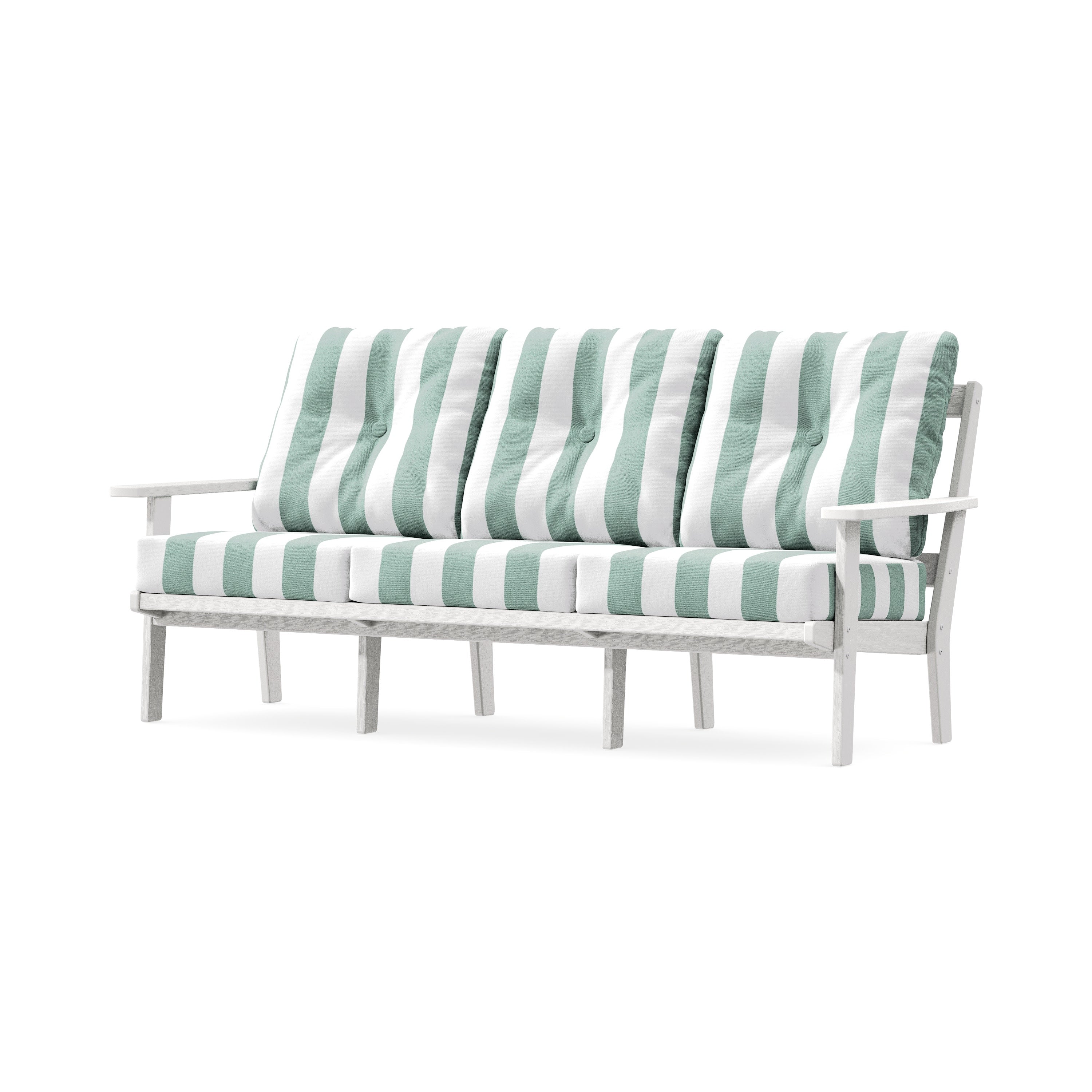 PrairieDeep Seating Sofa in Vintage White / Cabana Stripe Glacier Spa