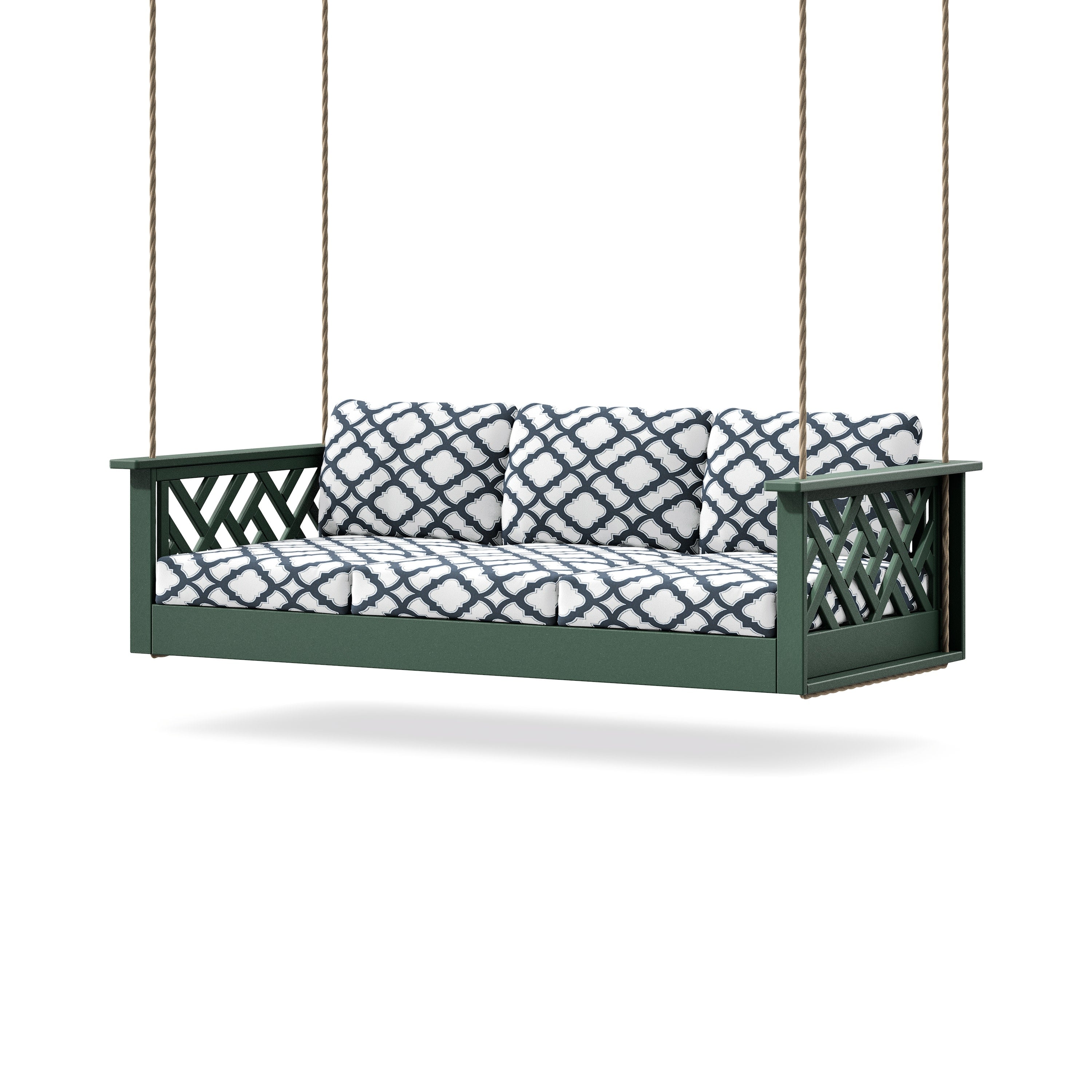 Chippendale Daybed Swing in Green / Trellis Marine Indigo