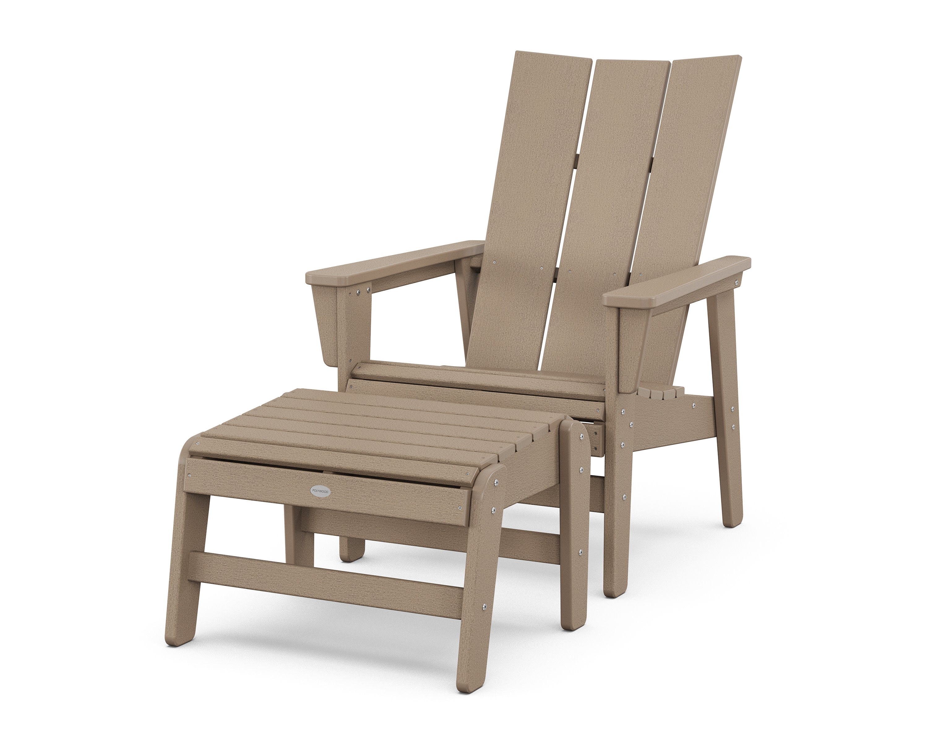 Modern Grand Upright Adirondack Chair with Ottoman in Vintage Sahara