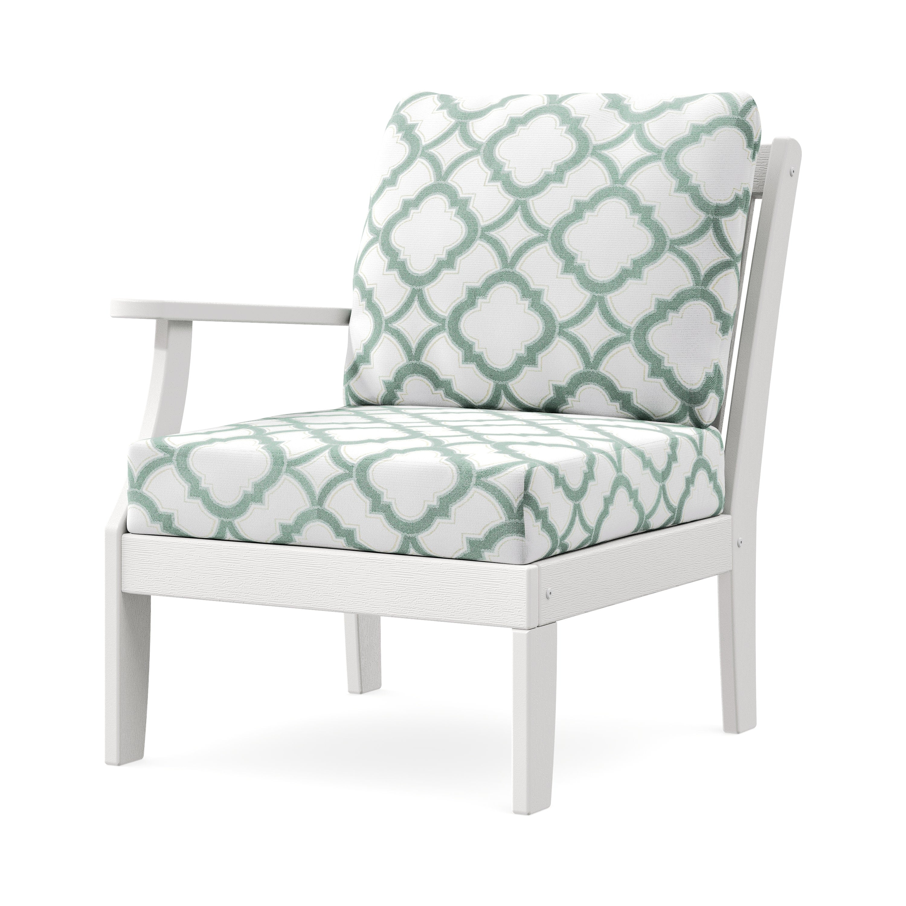Braxton Modular Left Arm Chair in Vintage White / Trellis Glacier Spa