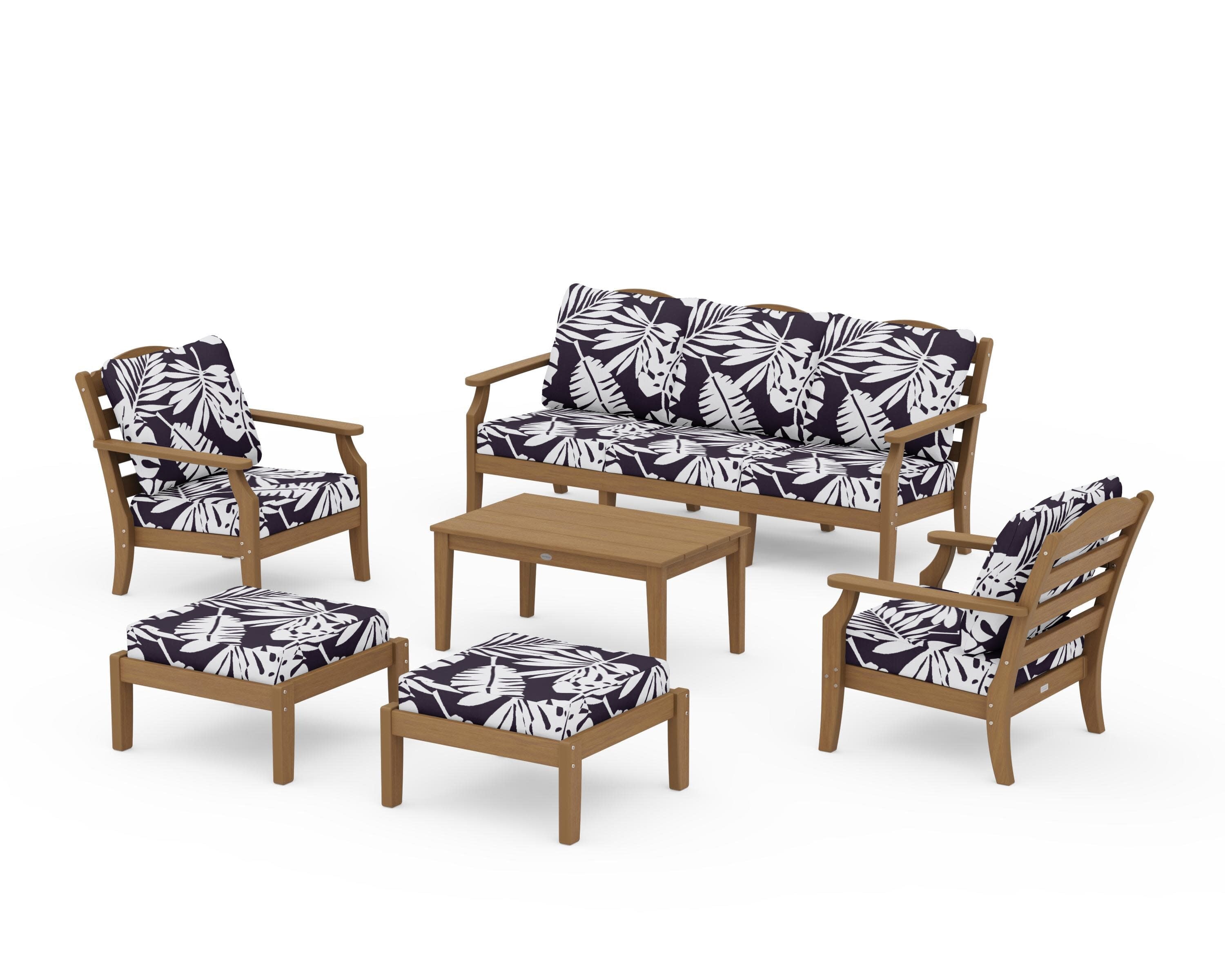 Savannah 6-Piece Lounge Sofa Set in Natural / Leaf Navy