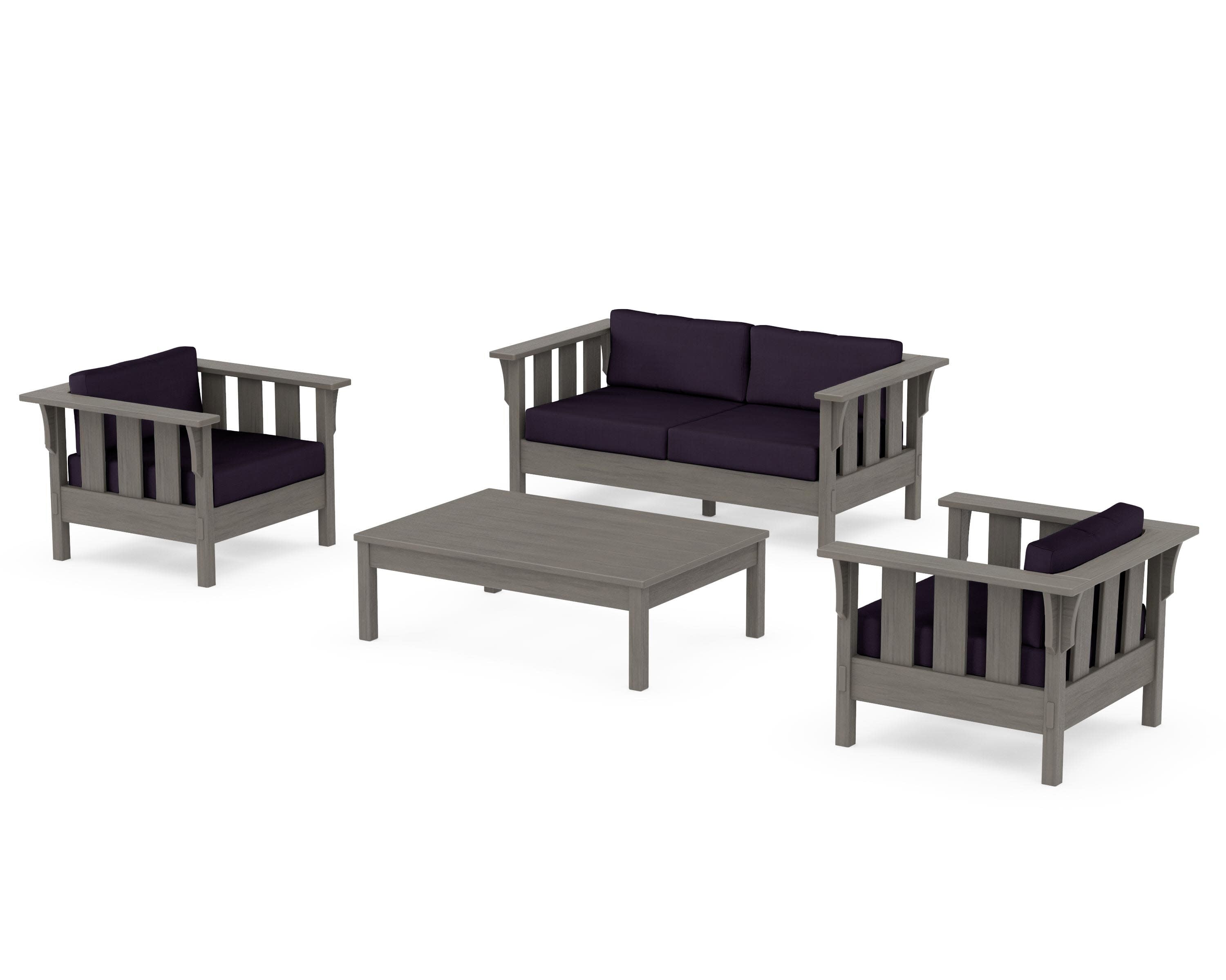 Acadia 4-Piece Deep Seating Set with Loveseat in Driftwood / Navy Linen