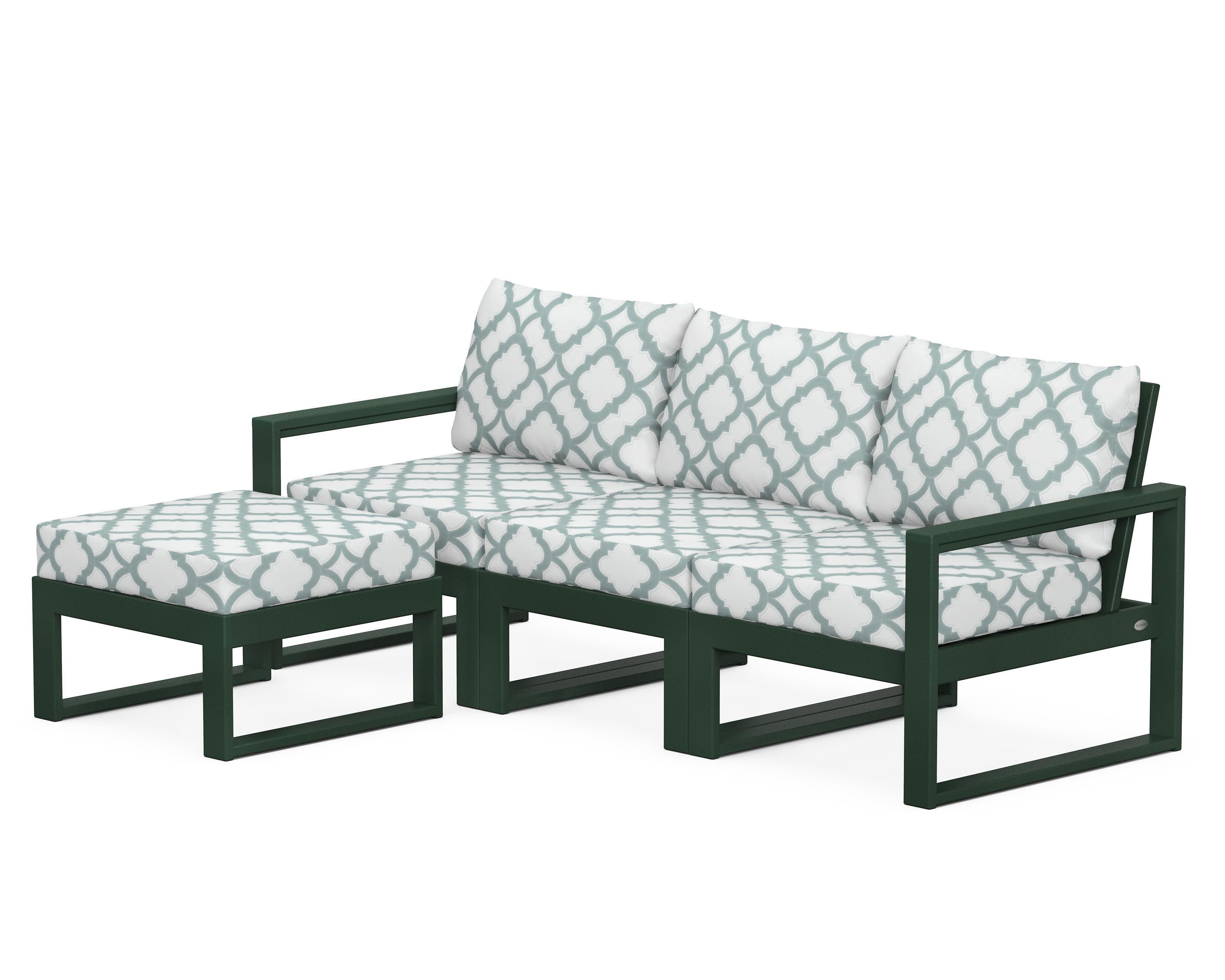 EDGE 4-Piece Modular Deep Seating Set with Ottoman in Green / Trellis Glacier Spa