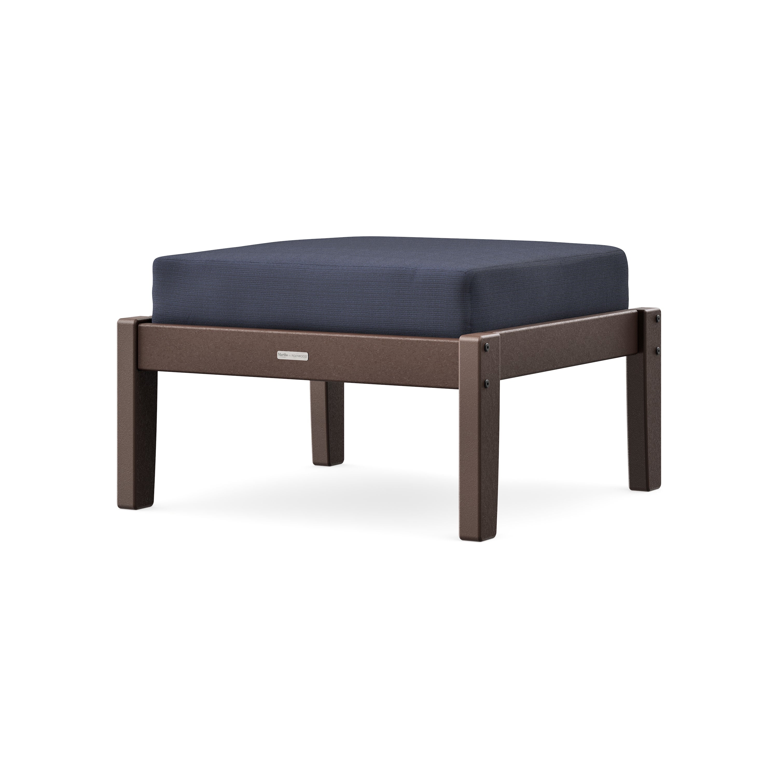 Chinoiserie Deep Seating Ottoman in Mahogany / Navy Linen