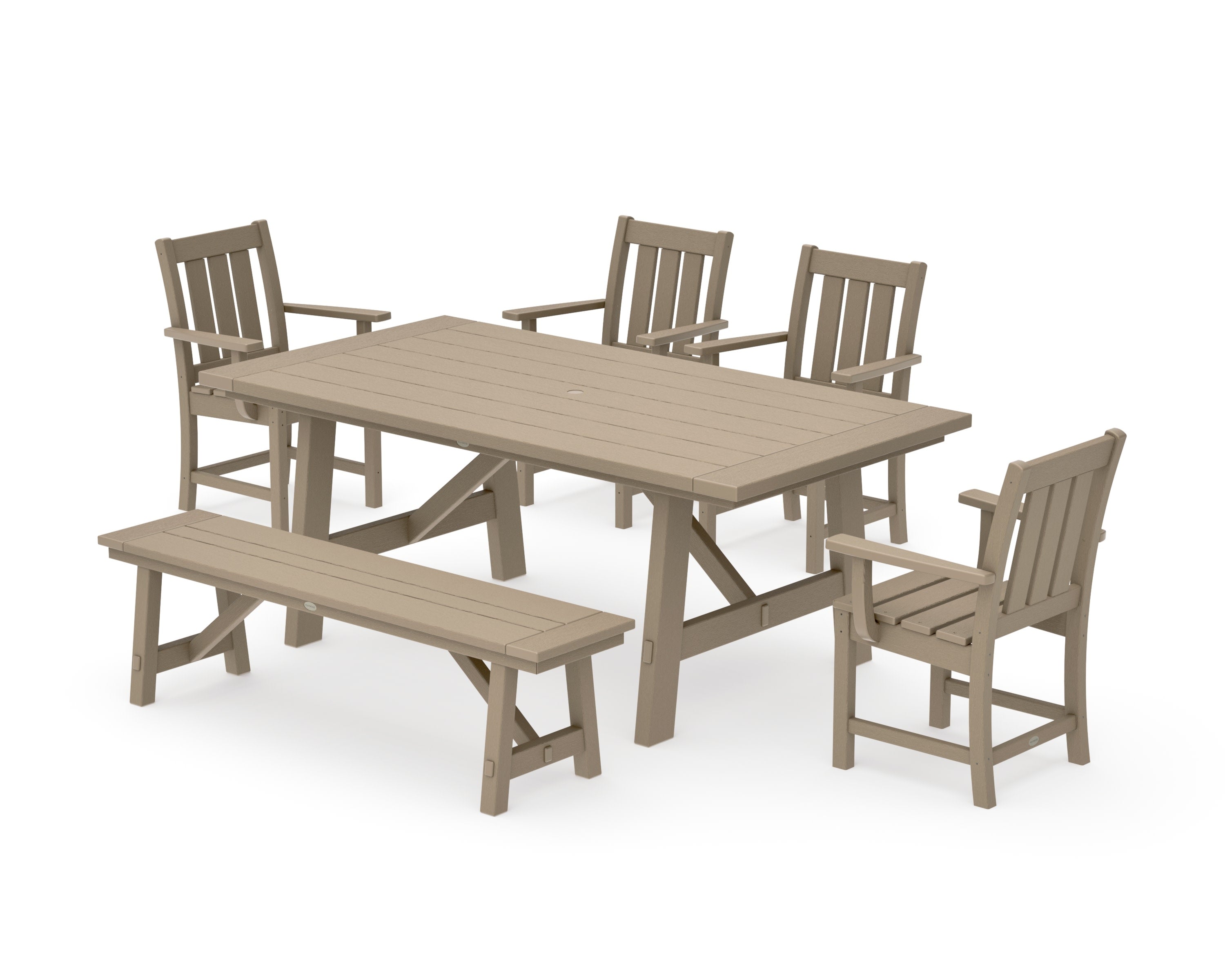 Oxford 6-Piece Rustic Farmhouse Dining Set with Bench in Vintage Sahara