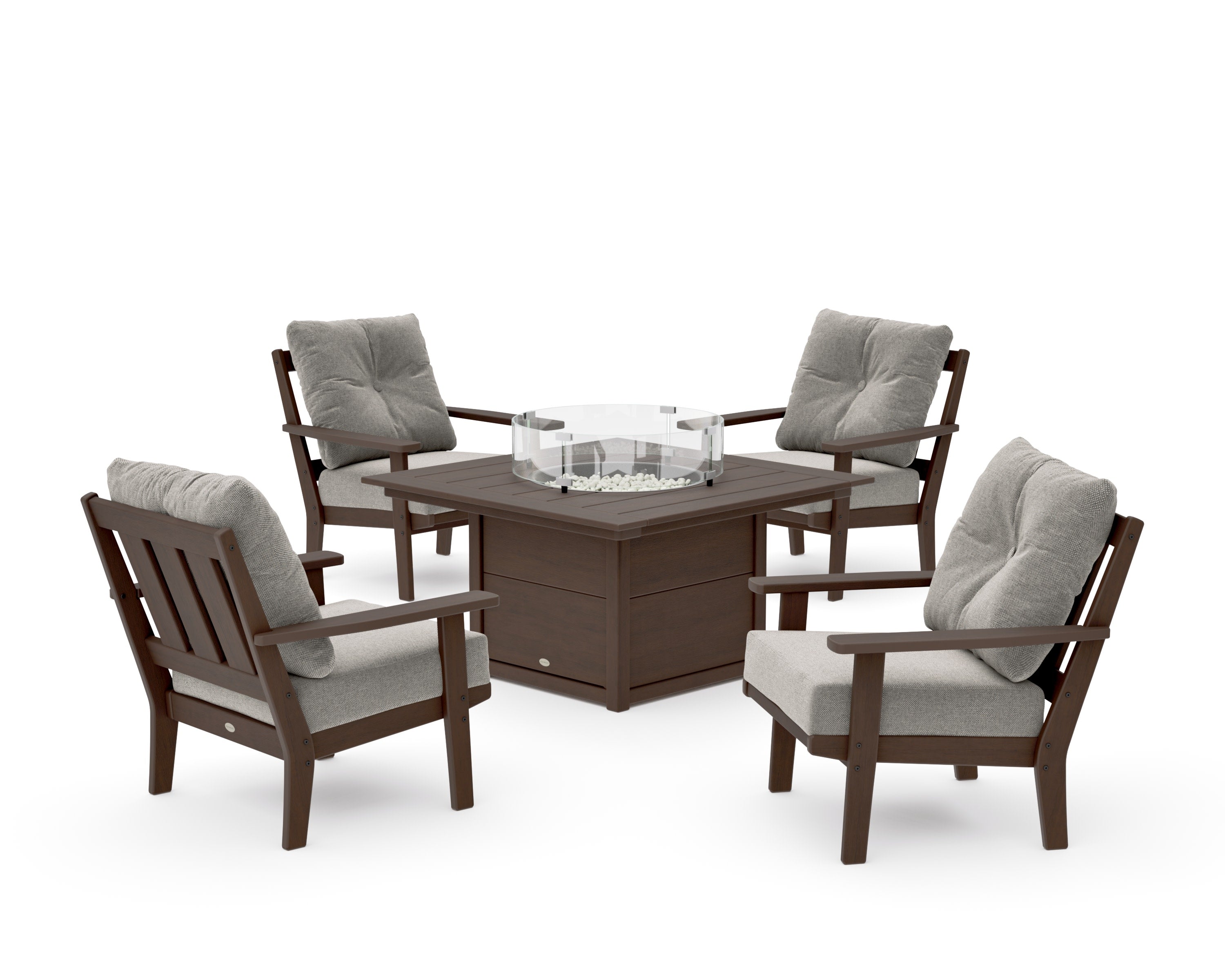 Oxford 5-Piece Deep Seating Set with Fire Pit Table in Kona / Weathered Tweed
