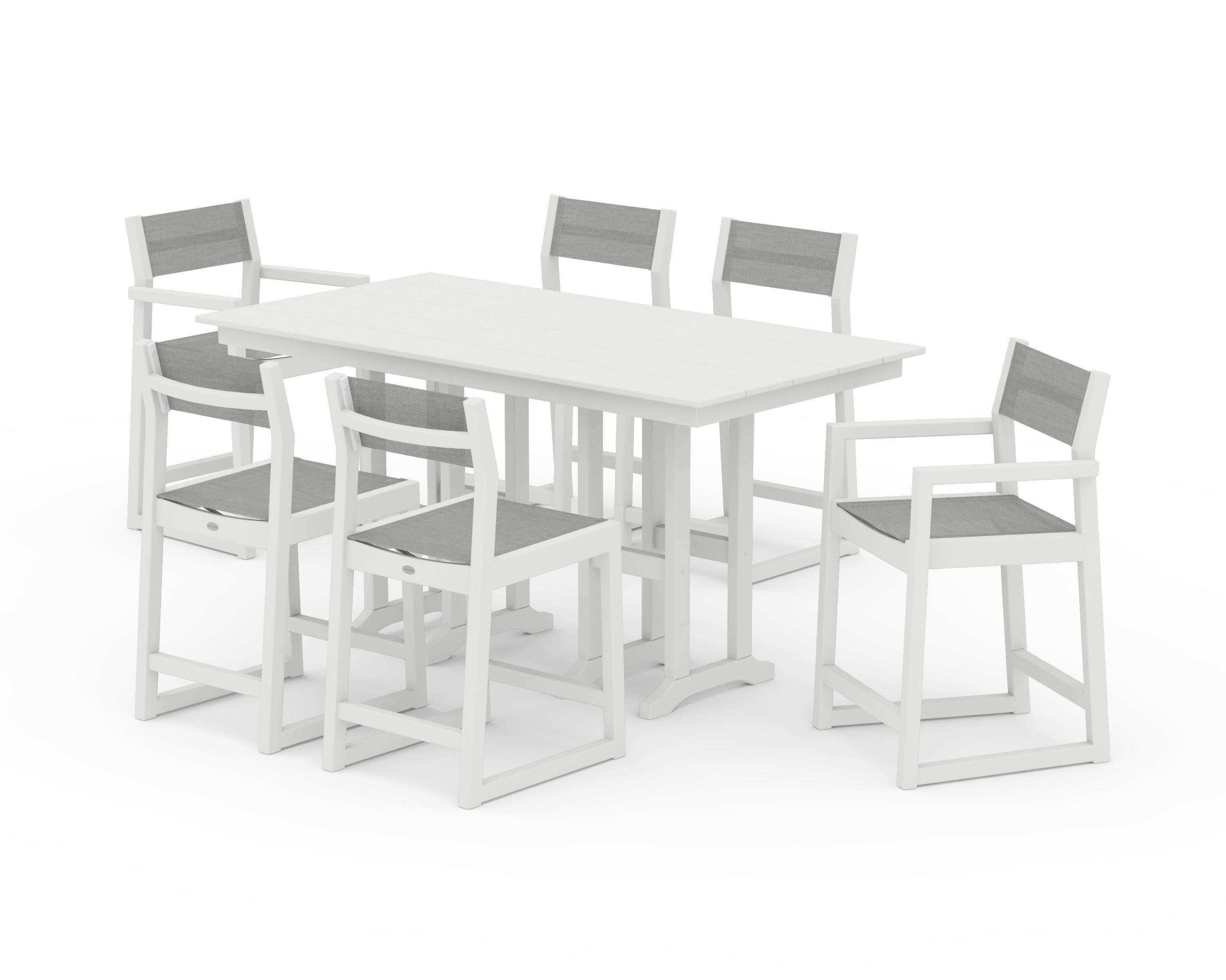 EDGE Sling 7-Piece Farmhouse Counter Set in Vintage White / Metallic Sling