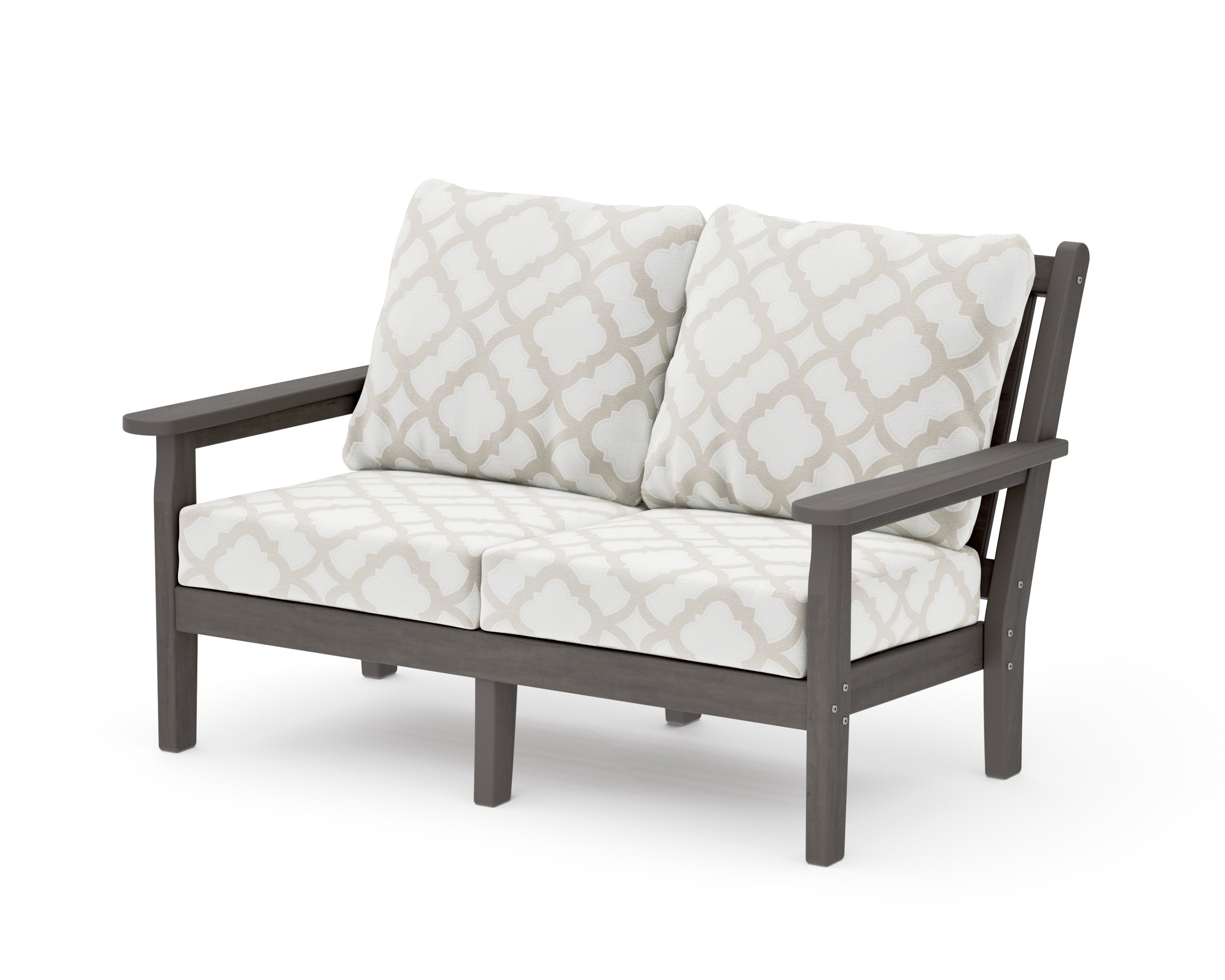Chippendale Deep Seating Loveseat in Driftwood / Trellis Dune Burlap