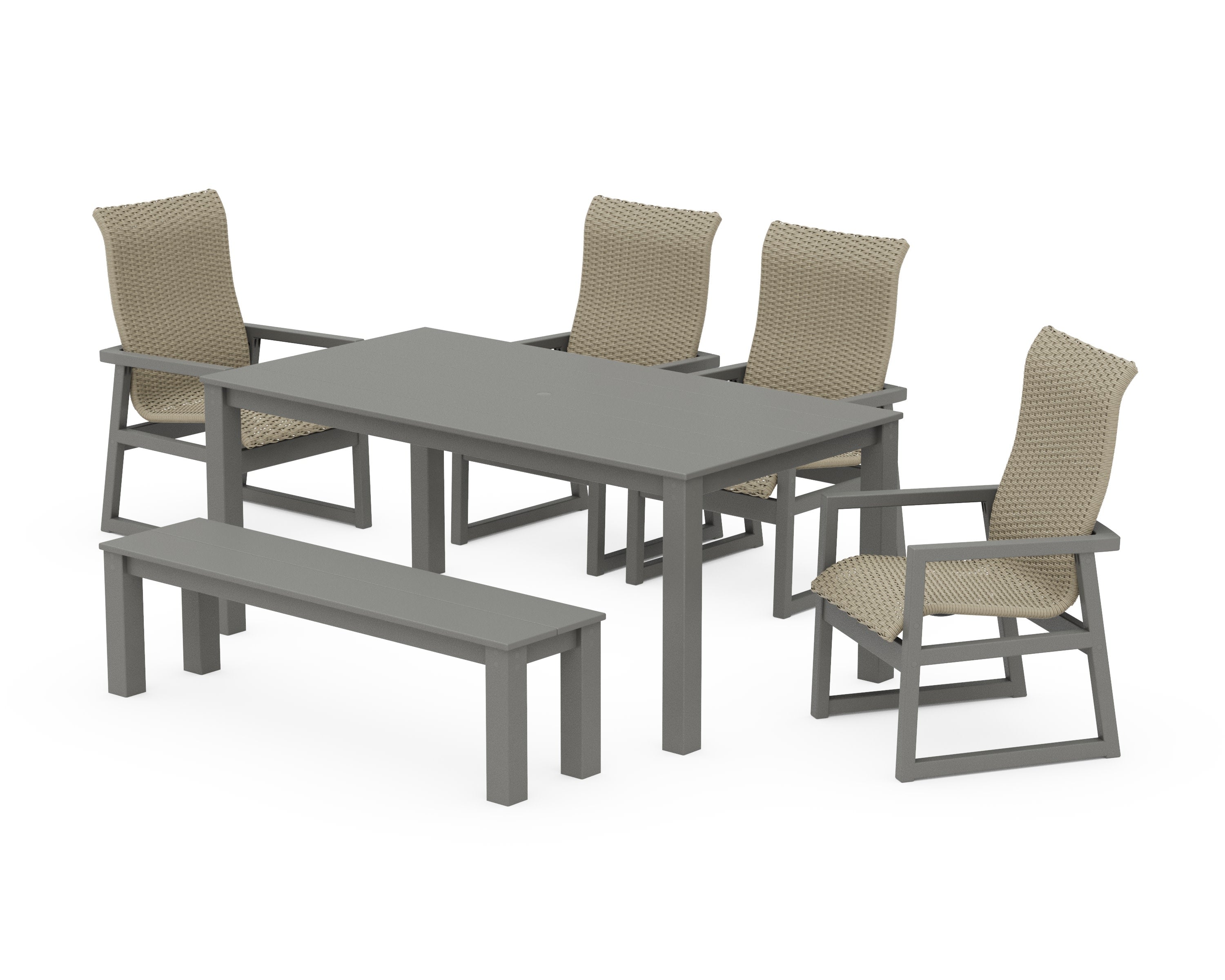 EDGE Woven Highback 6-Piece Parsons Dining Set with Bench