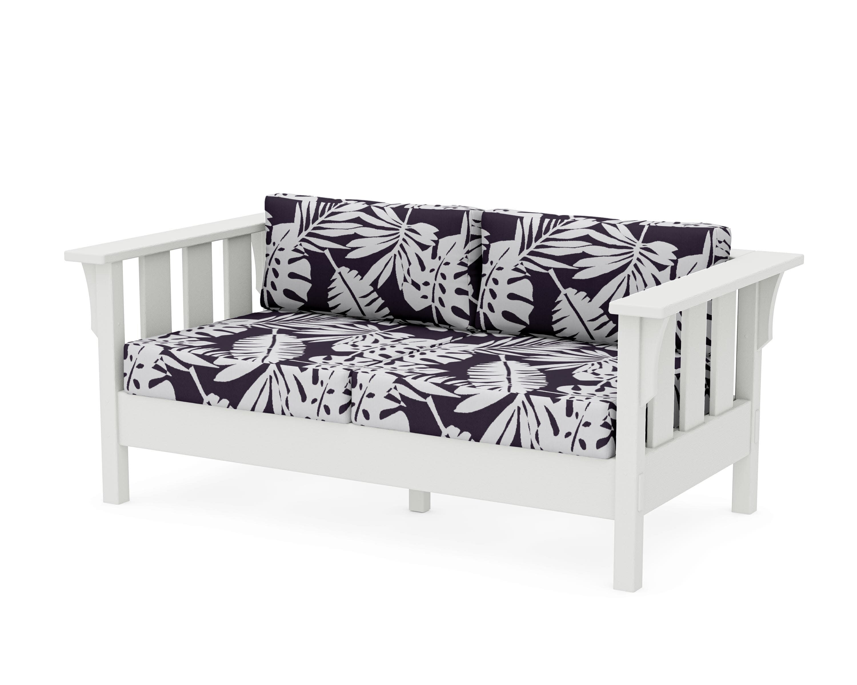 Acadia Deep Seating Loveseat in Vintage White / Leaf Navy
