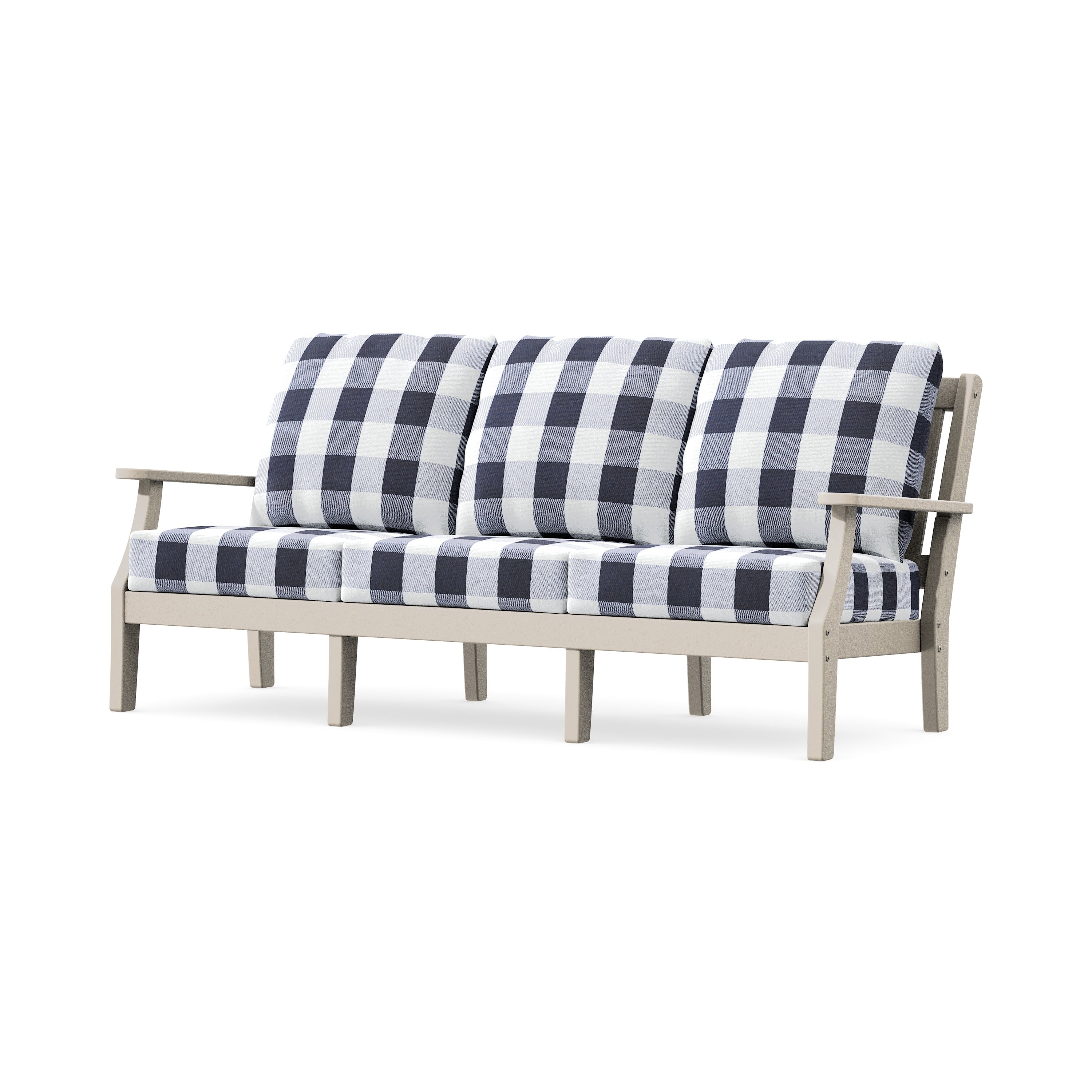 Chinoiserie Deep Seating Sofa in Sand / Buffalo Plaid Navy