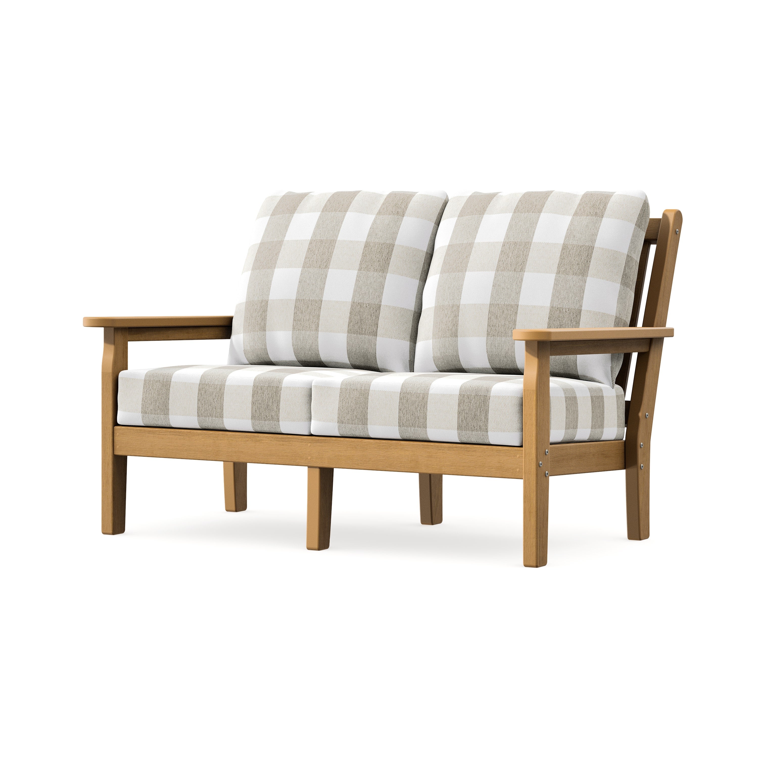 Chippendale Deep Seating Loveseat in Natural / Buffalo Plaid Dune Burlap