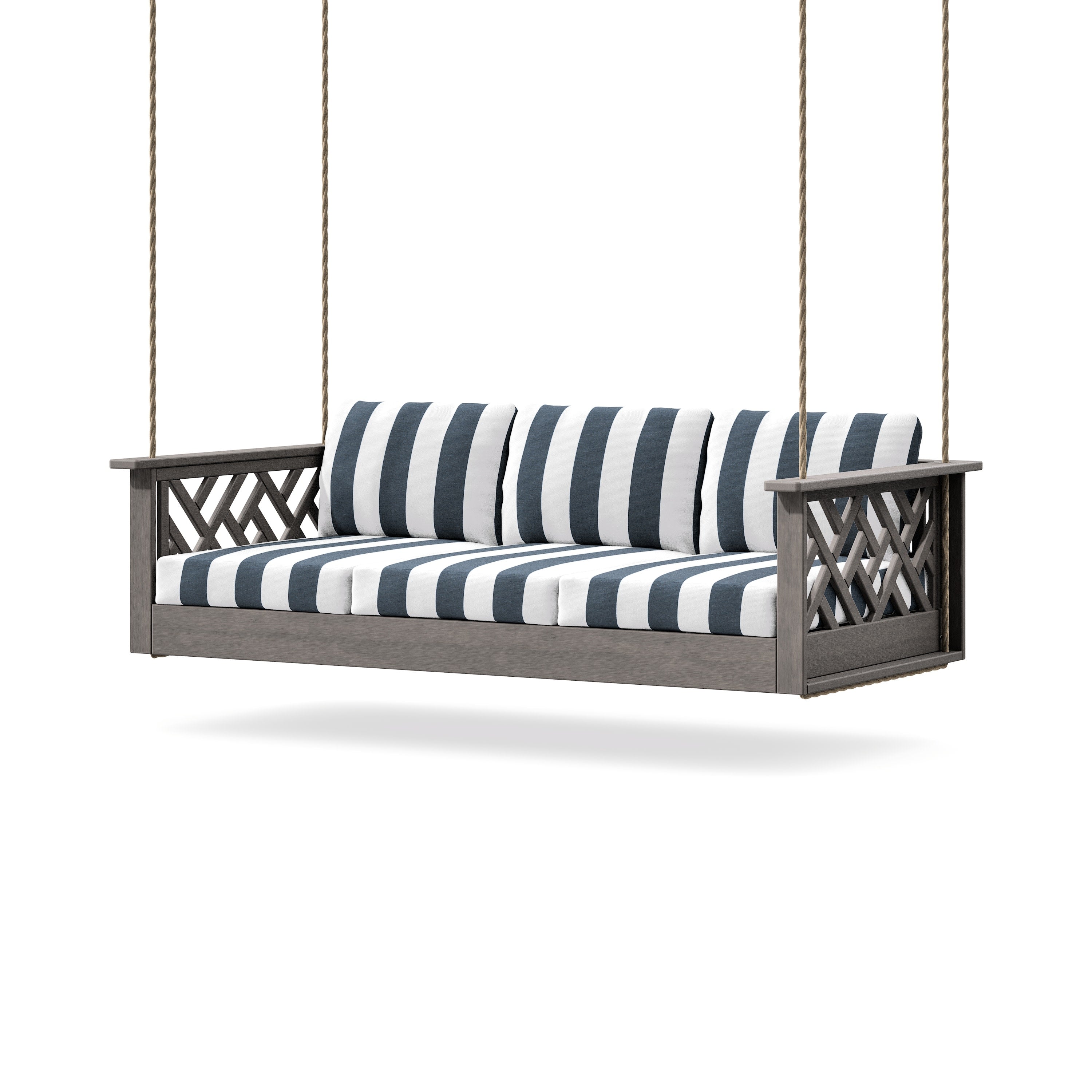 Chippendale Daybed Swing in Driftwood / Cabana Stripe Marine Indigo