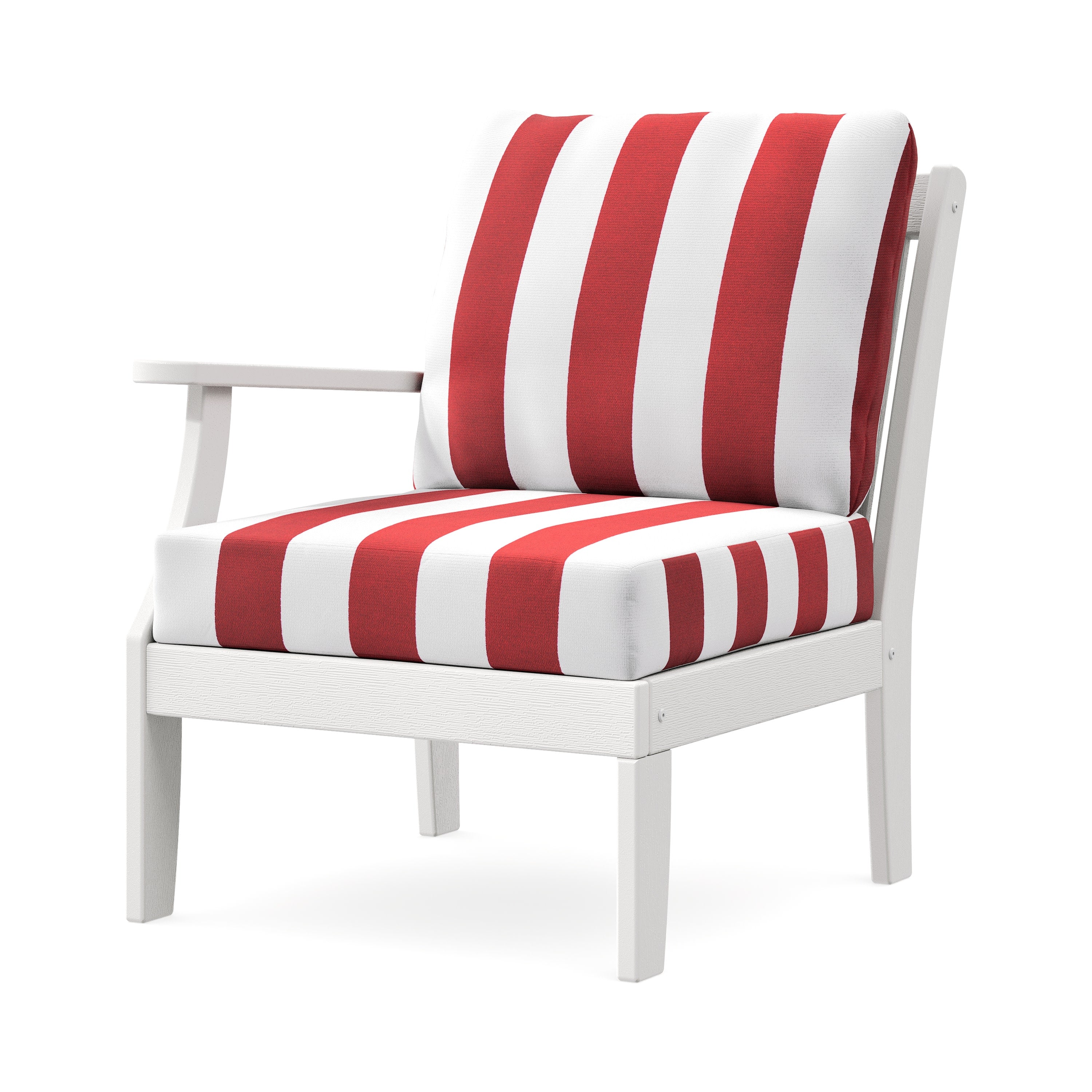 Braxton Modular Left Arm Chair in Vintage White / Cabana Stripe Crimson