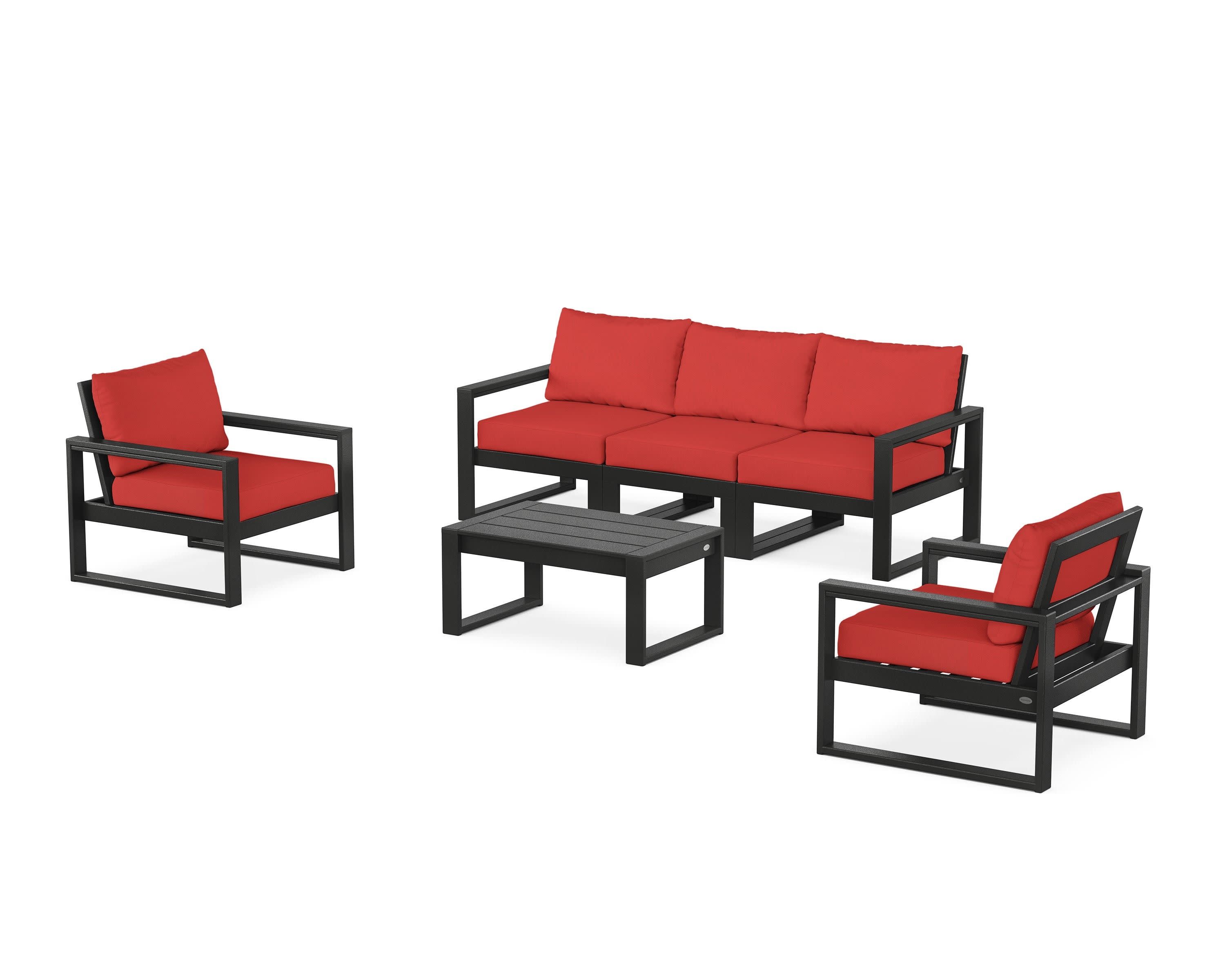 EDGE Sectional 4-Piece Deep Seating Set with Sofa in Black / Crimson Linen