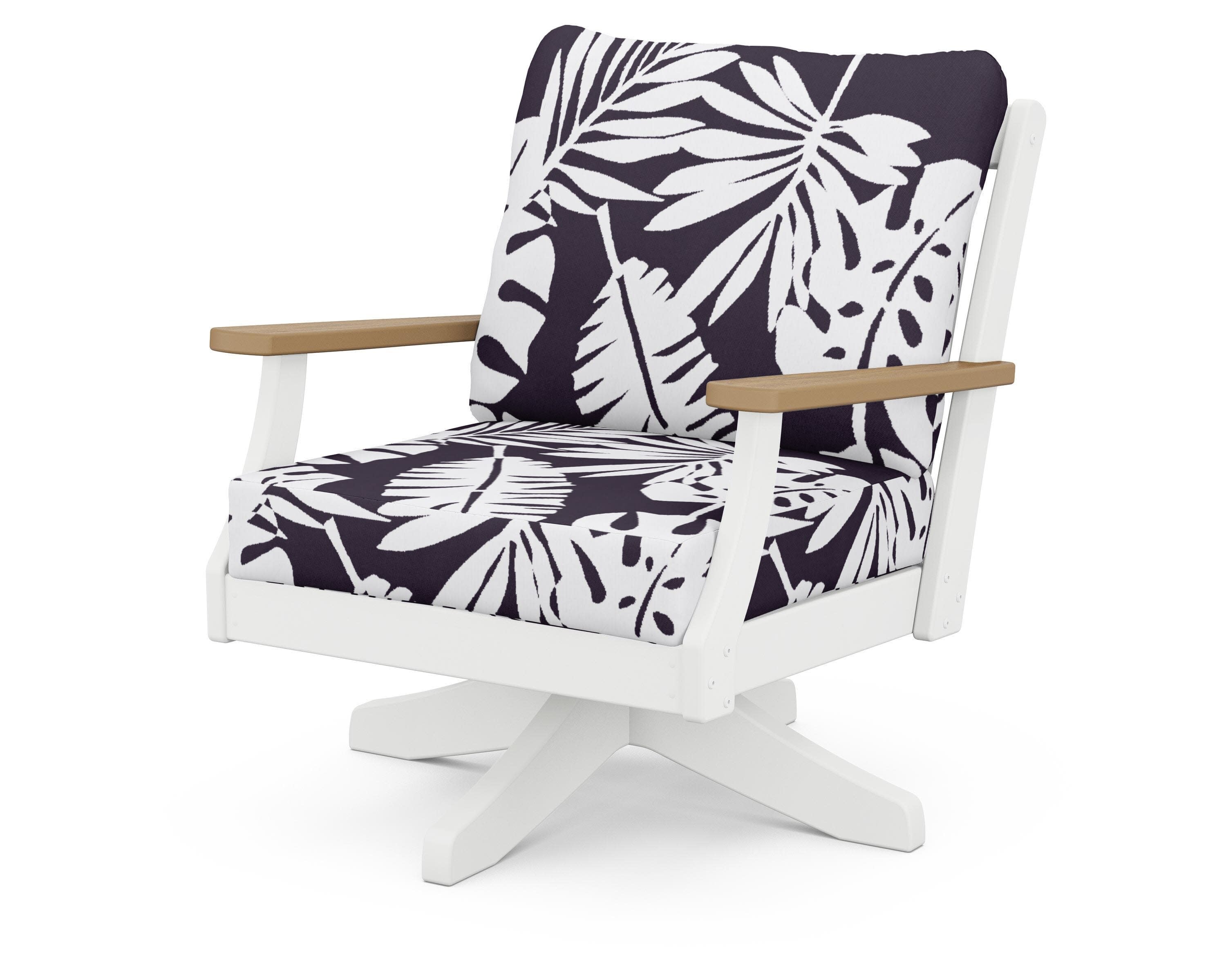 Braxton Deep Seating Swivel Chair in White / Natural / Leaf Navy