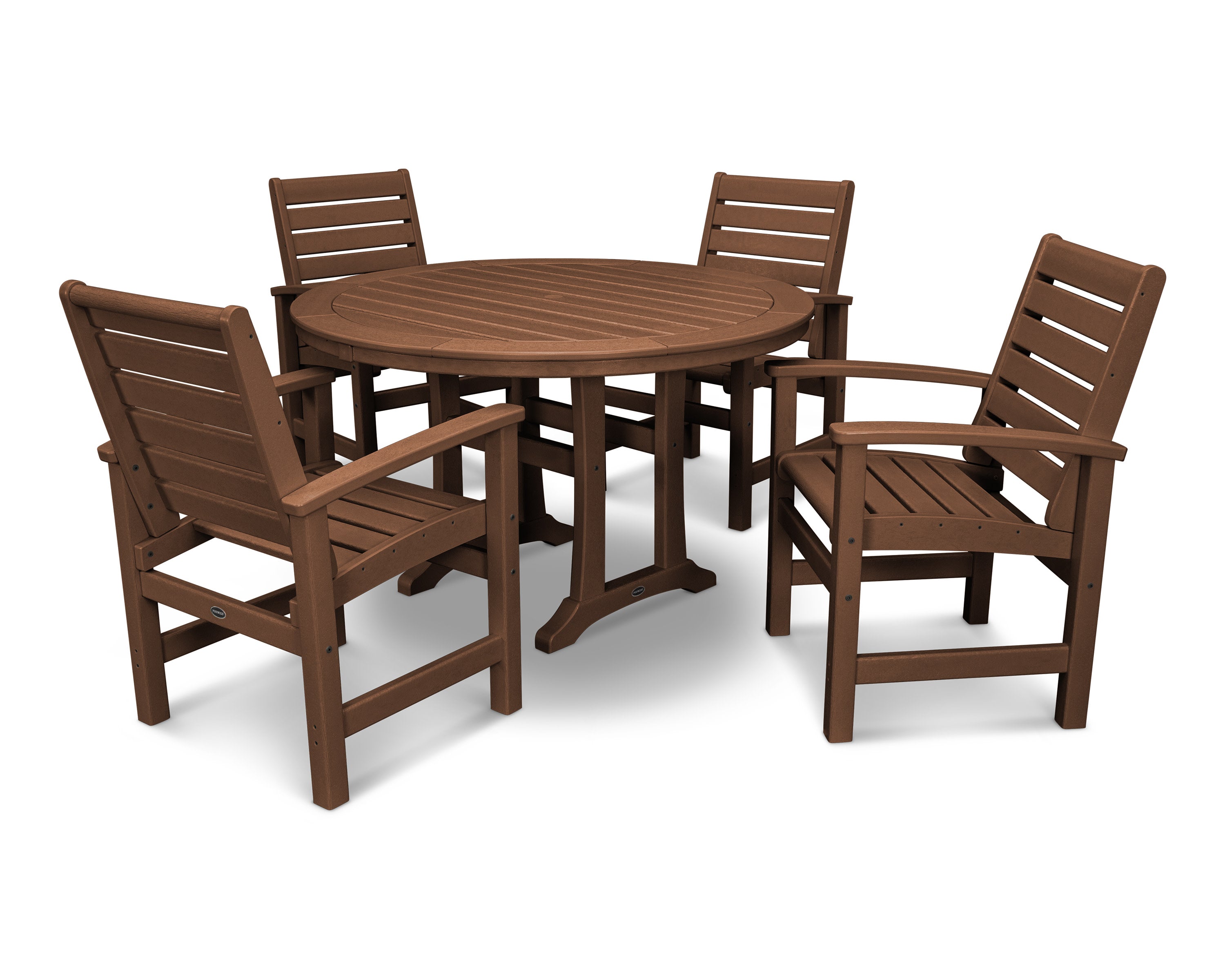 Signature 5-Piece Round Dining Set with Trestle Legs in Teak